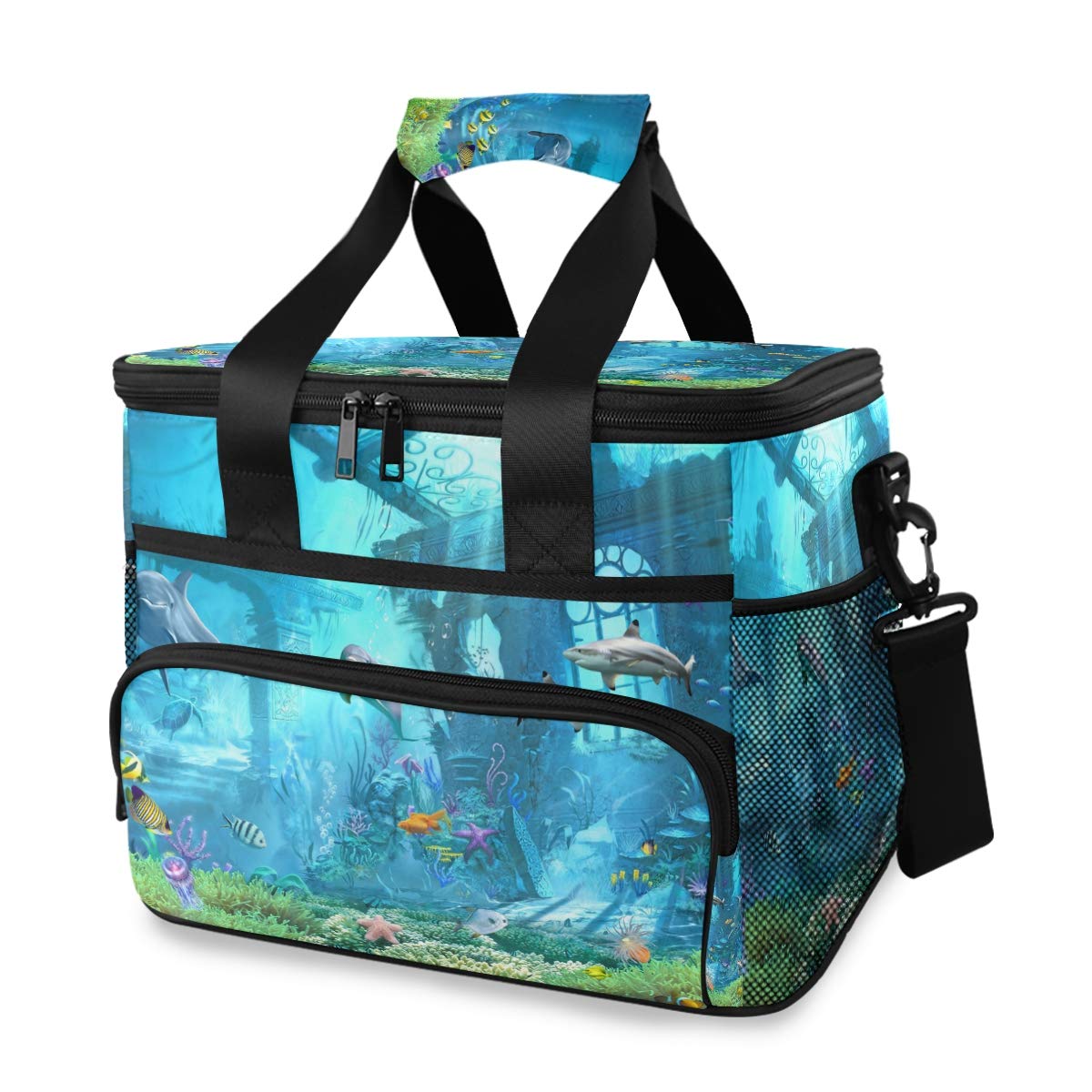 ALAZA Large Insulated Cooler Lunch Bag with Underwater Scenery Fish Dolphin Print - Waterproof Picnic Cooler for Camping, Beach, BBQ & Outdoor Activities | Perfect for Family Outings, Picnics, and Summer Adventures