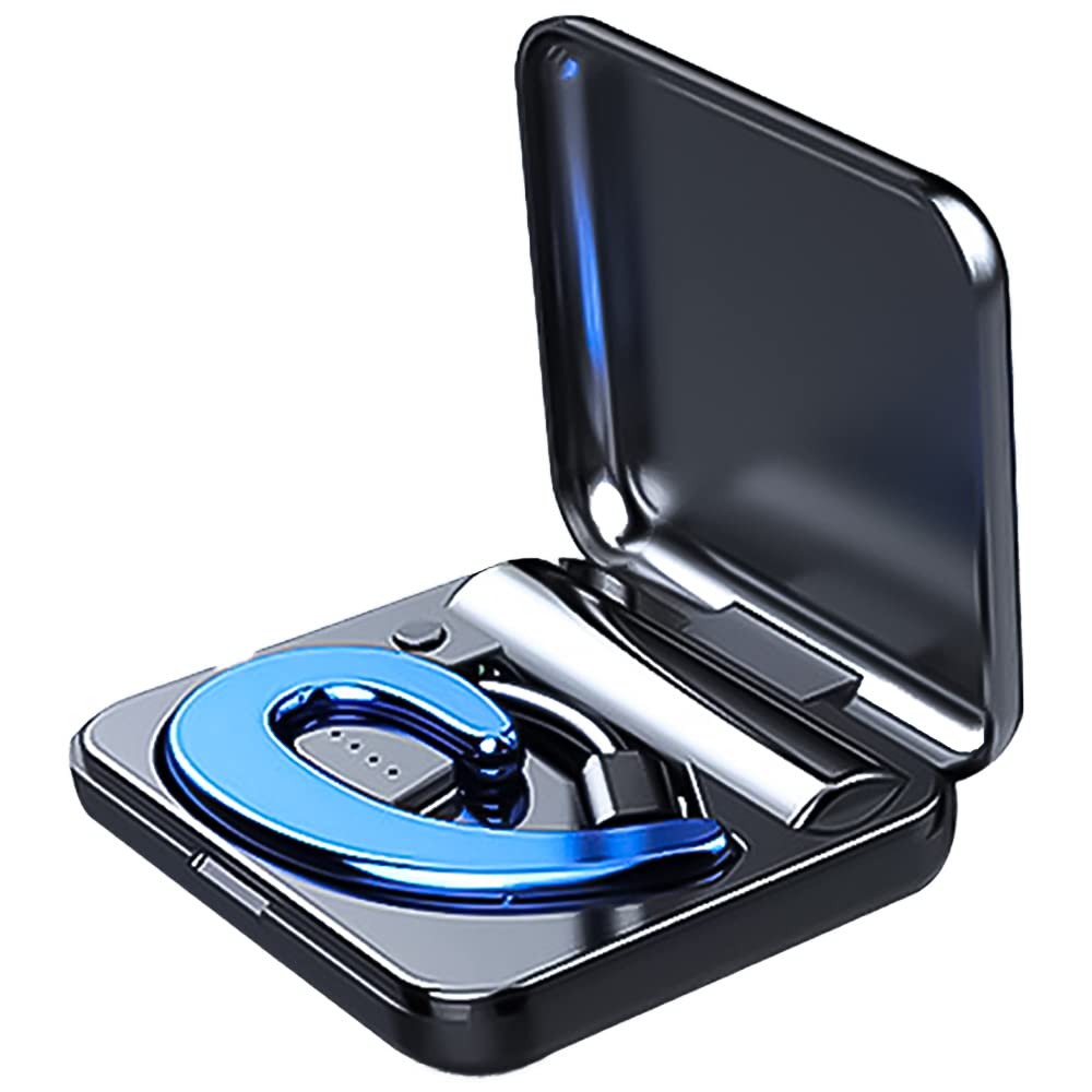 Single Ear Bluetooth Headphone with Mic - Wireless Lightweight Ear Hook Headset, CVC Noise Cancelling, Clear Call, Waterproof & Long Battery - Perfect for Office, Driving, Gym & Outdoor Activities (Blue)