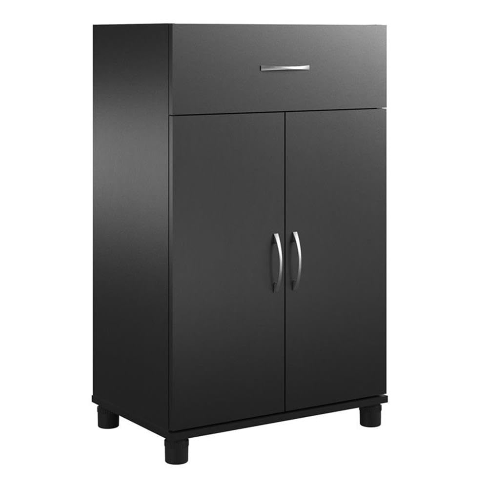 Pemberly Row Transitional 24-Inch Black Storage Cabinet with 1 Drawer & 2 Doors - Perfect for Home Office, Living Room, or Bedroom Organization