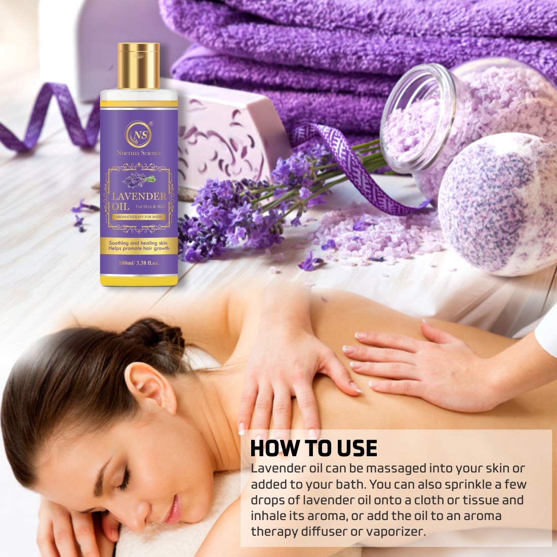 Nuerma Science Lavender Essential Oil - 100ml for Skin Brightening, Aromatherapy, Hair Care & Relaxation | Perfect for Diffusers, Massage & DIY Beauty Products