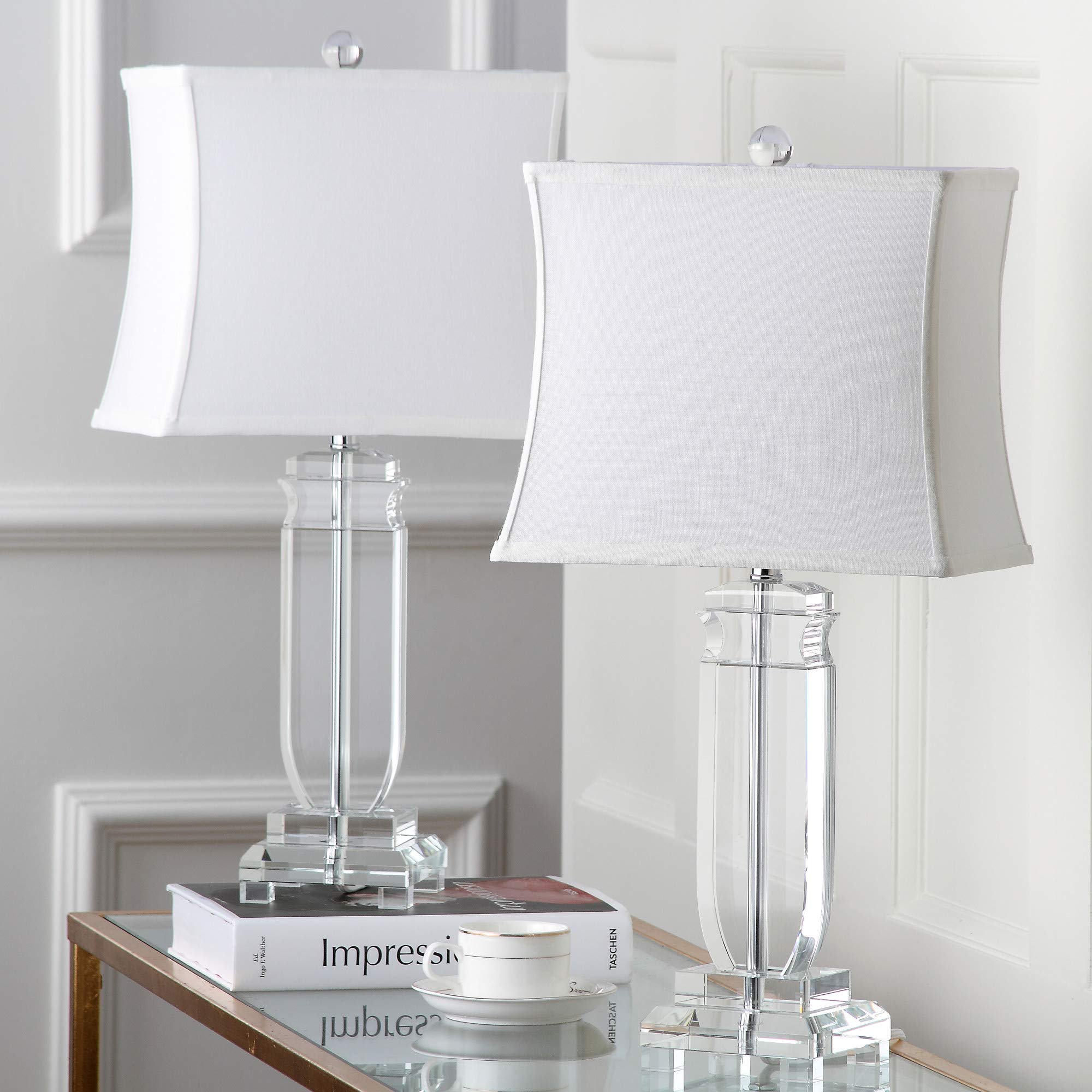 SAFAVIEH Olympia Crystal 24-inch Table Lamp Set of 2 with LED Bulbs - Modern Bedside Lighting for Bedroom, Living Room & Home Office - Perfect for Nightstands, Desks and Reading Nooks