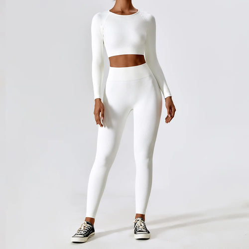 Women's Ribbed Yoga Set - High Waisted Workout Leggings & Sports Bra - Gym Clothing for Fitness, Running & Yoga - Perfect for Home Workouts & Studio Classes
