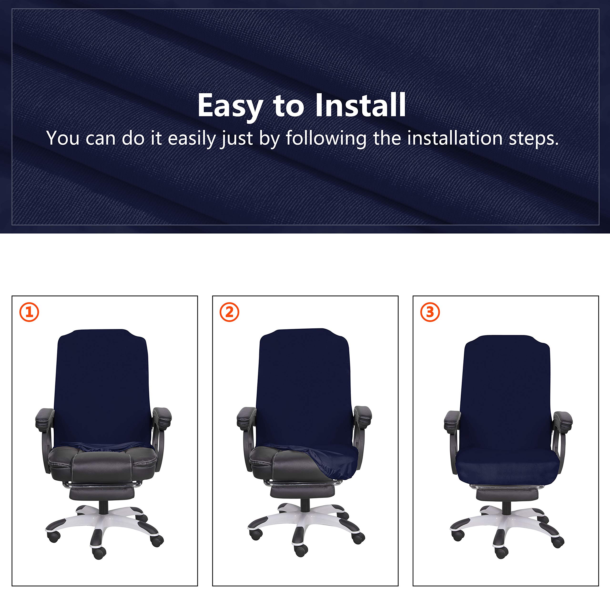 SARAFLORA Washable Office Chair Cover - Medium Size, Navy Blue - Universal Removable Zippered Computer Chair Protector for Desk & Rotating Chairs - Pet-Friendly Seat Cover for Home & Office Use