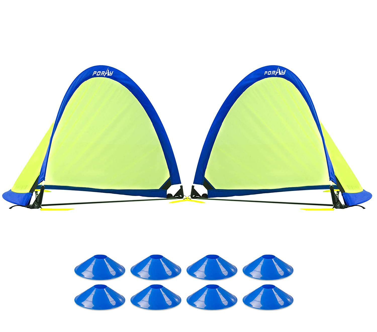 Porayhut Pop Up Soccer Goal Net for Kids - Portable 2-Pack with 8 Field Marker Cones & Stakes - 210D Oxford Fabric - Easy Setup Backyard Soccer Training & Practice Equipment for Youth Outdoor Sports Games