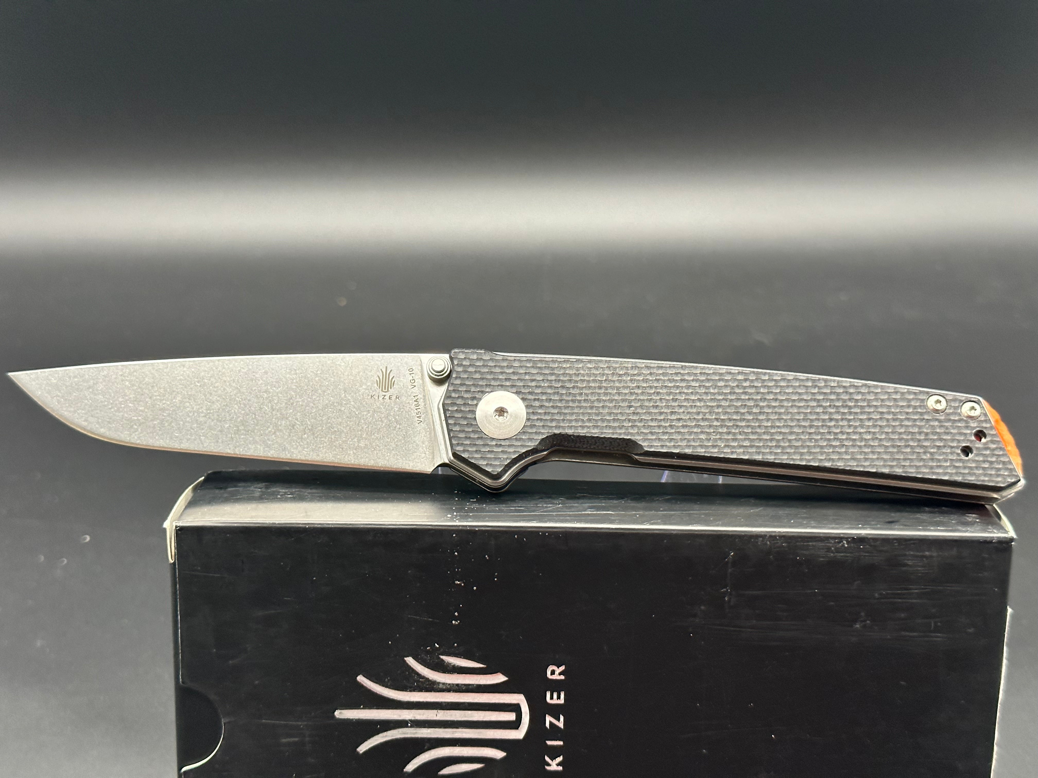 Kizer Domin Ki4516A1 Folding Pocket Knife - VG-10 Stainless Steel Blade, Stonewash Finish, G10 Handle - EDC, Camping, Outdoor Survival Gear