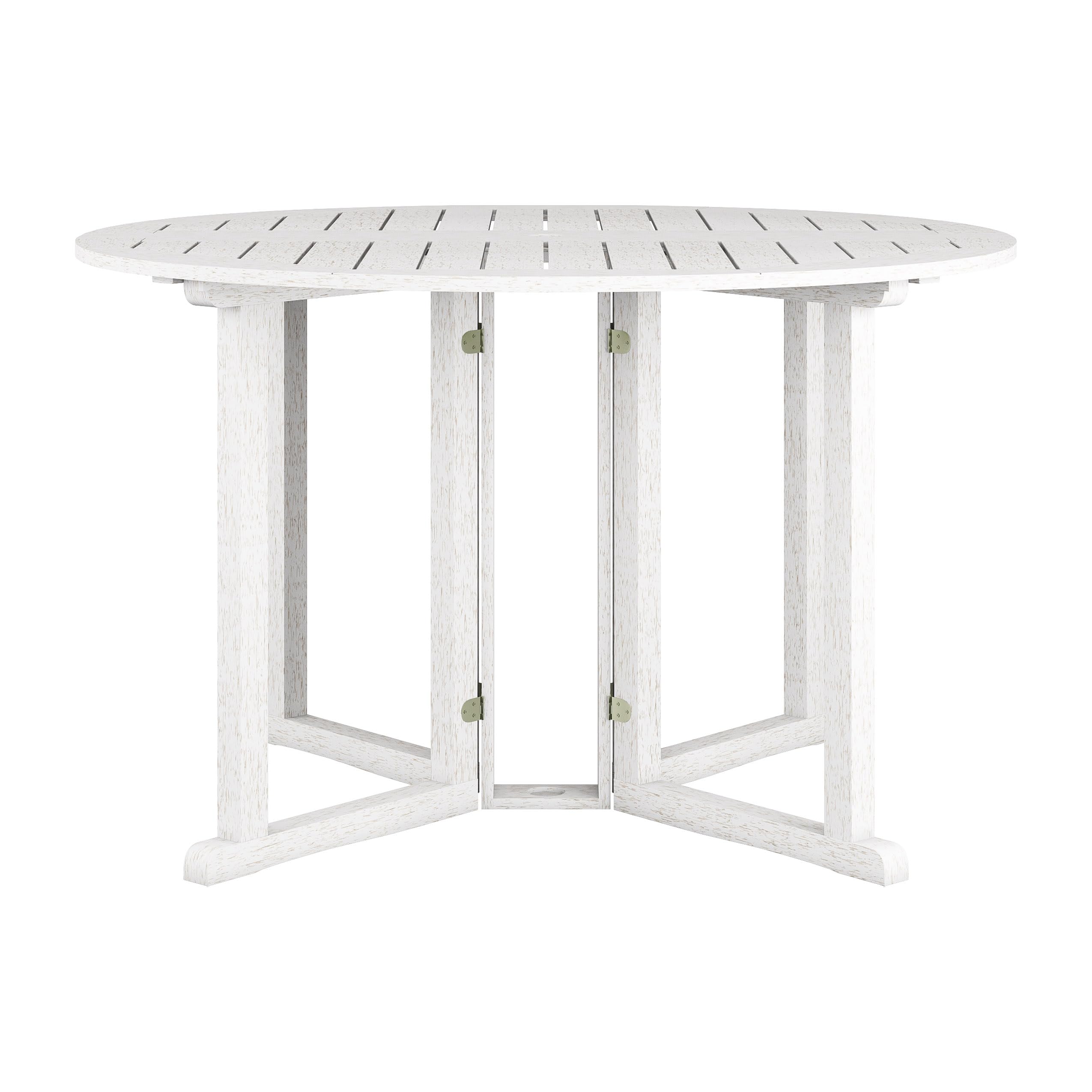 CorLiving Miramar White Washed Solid Wood Outdoor Round Drop Leaf Dining Table - Patio, Garden, Deck Furniture for Small Spaces - Perfect for Outdoor Entertaining and Dining Al Fresco