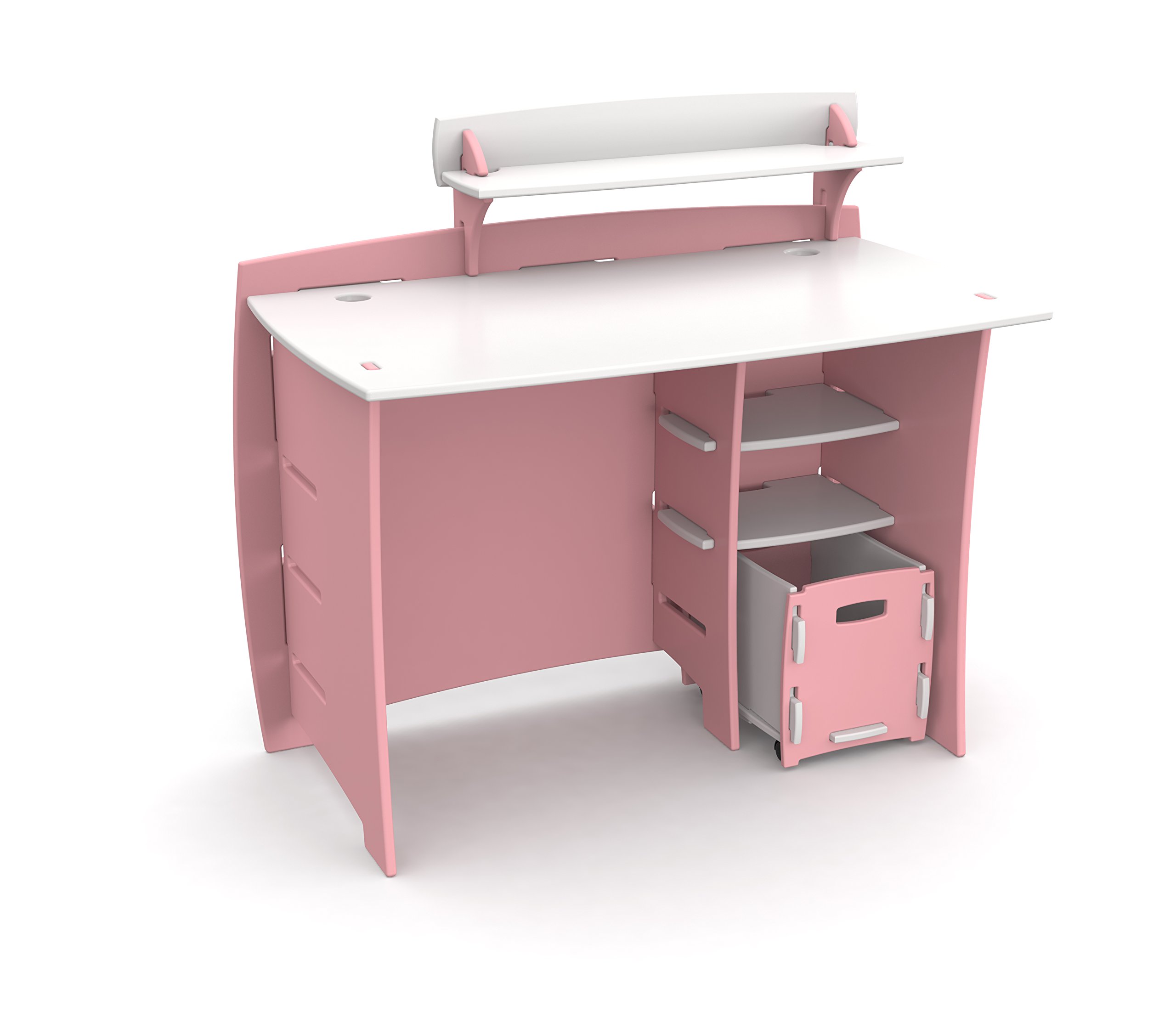 Legaré Kids Desk with Shelves & File Cart - Princess Series Study Desk for Children's Bedroom in Pink & White - Perfect for Homework, Drawing & Organizing School Supplies