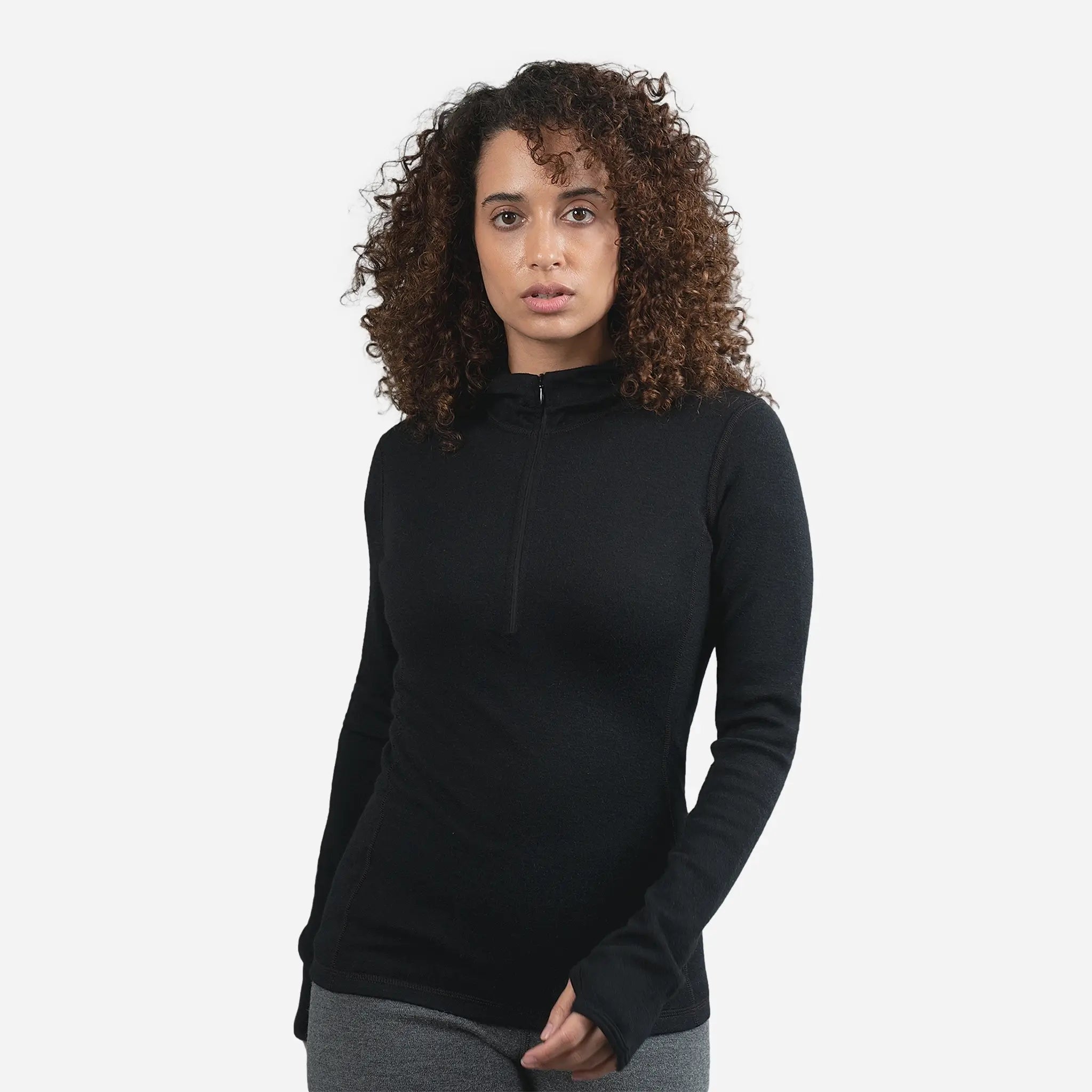 Women's Lightweight Alpaca Wool Hoodie - 300 GSM Half Zip Pullover for Outdoor Hiking & Casual Wear