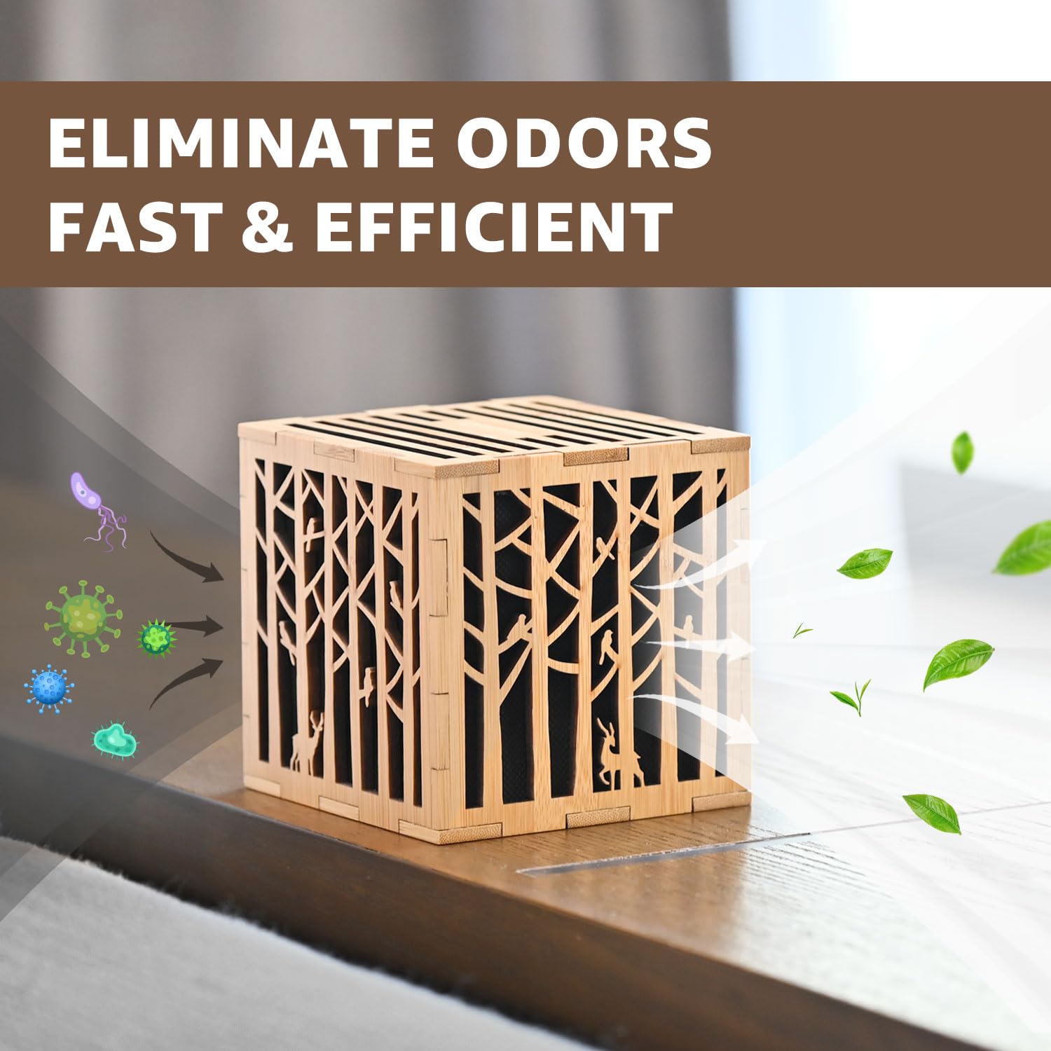 Natural Activated Charcoal Odor Absorber - Powerful Odor Eliminator for Home, Closet, Shoe & Pet Areas | Eco-Friendly Air Purifier for Strong Smells | Elegant Bamboo Design Deodorizer for Fresh Spaces