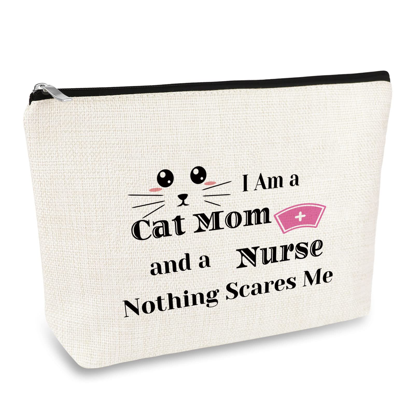 Cat Lover Gifts for Women - Cute Cat Themed Makeup Bag for Nurses, Birthday, Christmas & Retirement - Perfect Gift for Cat Moms, Nurse Friends & Crazy Cat Ladies - Great for Travel, Work & Daily Cosmetics Storage