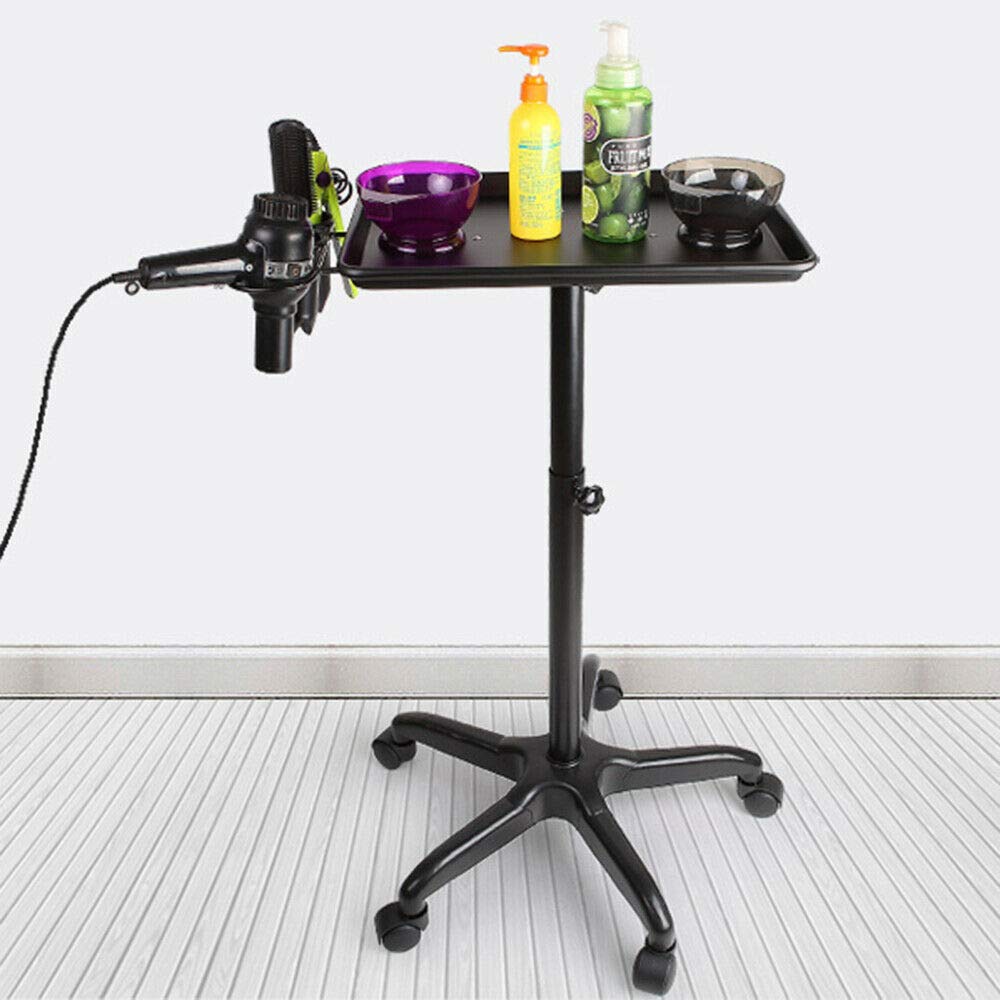 Black & Silver Aluminum Rolling Salon Tray with Wheels - Professional Beauty Spa Instrument Trolley for Tattoo, Nail & Hair Styling Stations - Perfect for Salon Organization & Mobile Service Carts