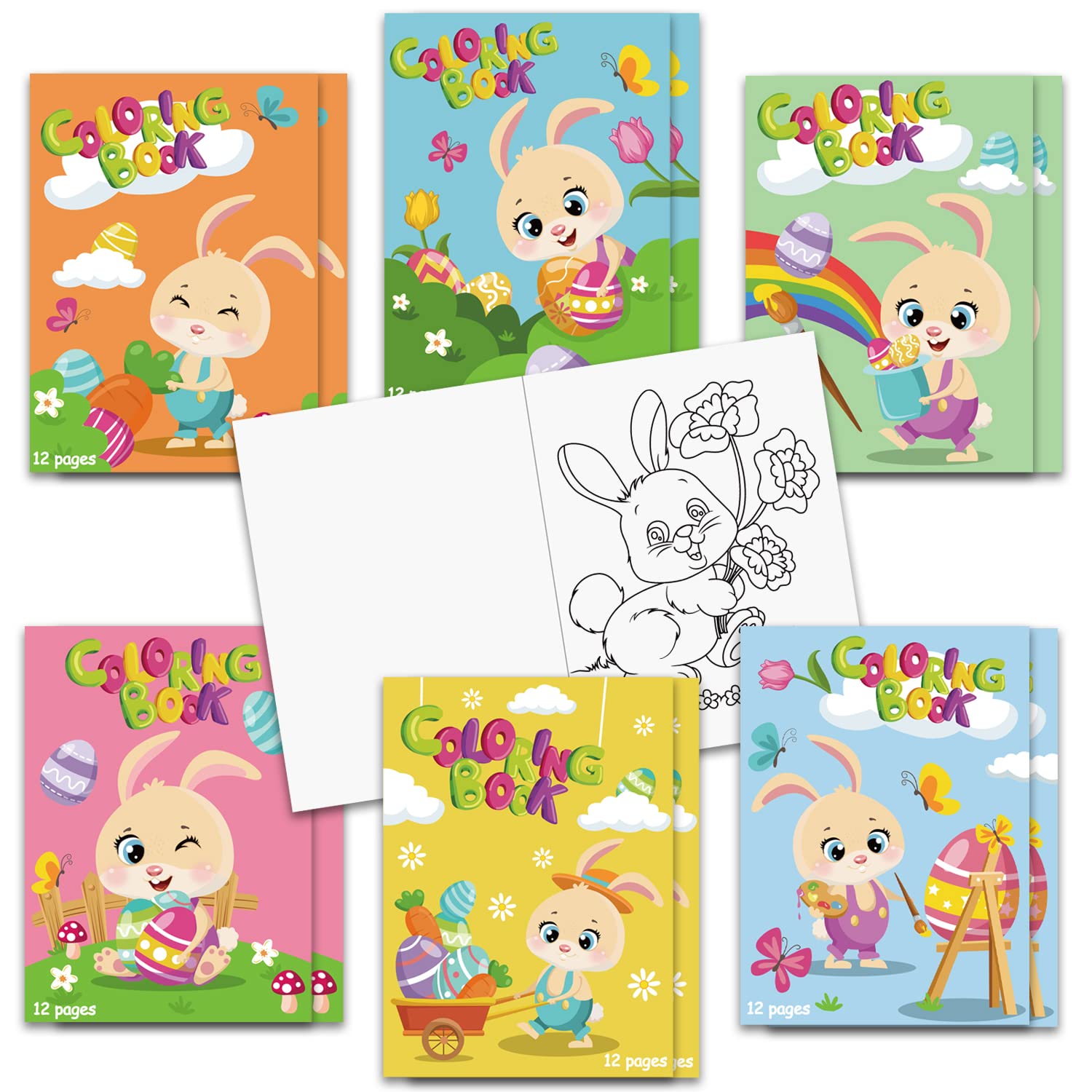 Easter Coloring Books 12 Pack - Rabbit & Egg Designs for Kids Party Favors