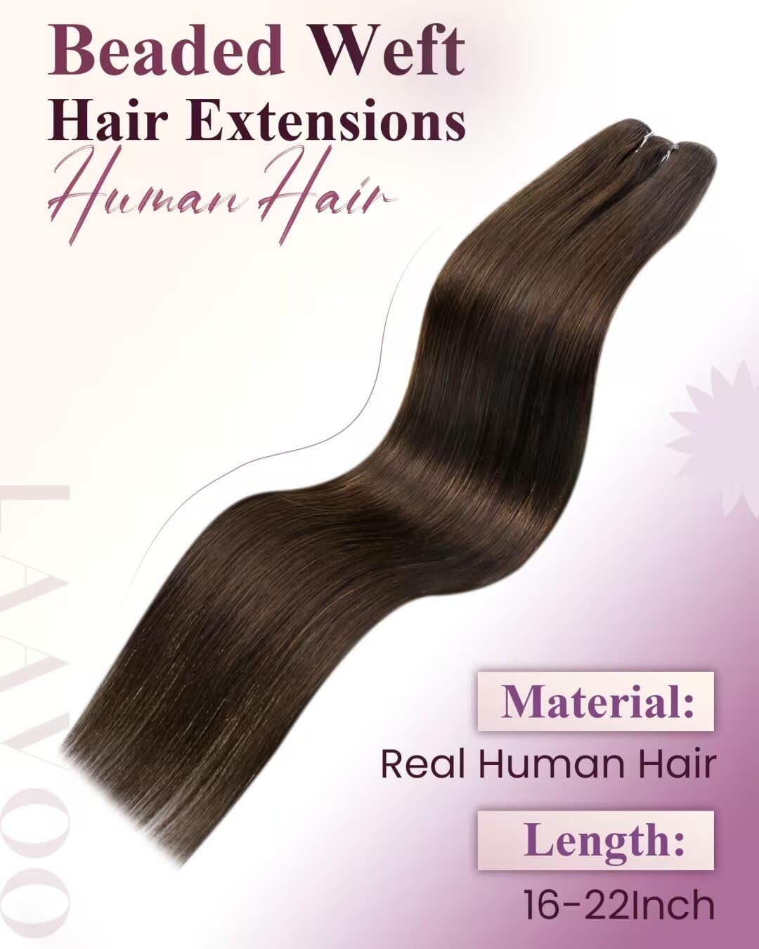 LaaVoo 20inch Dark Brown Microbead Weft Hair Extensions - 20pcs 50g Real Human Hair for Natural Look | Perfect for Daily Wear, Parties, and Special Occasions