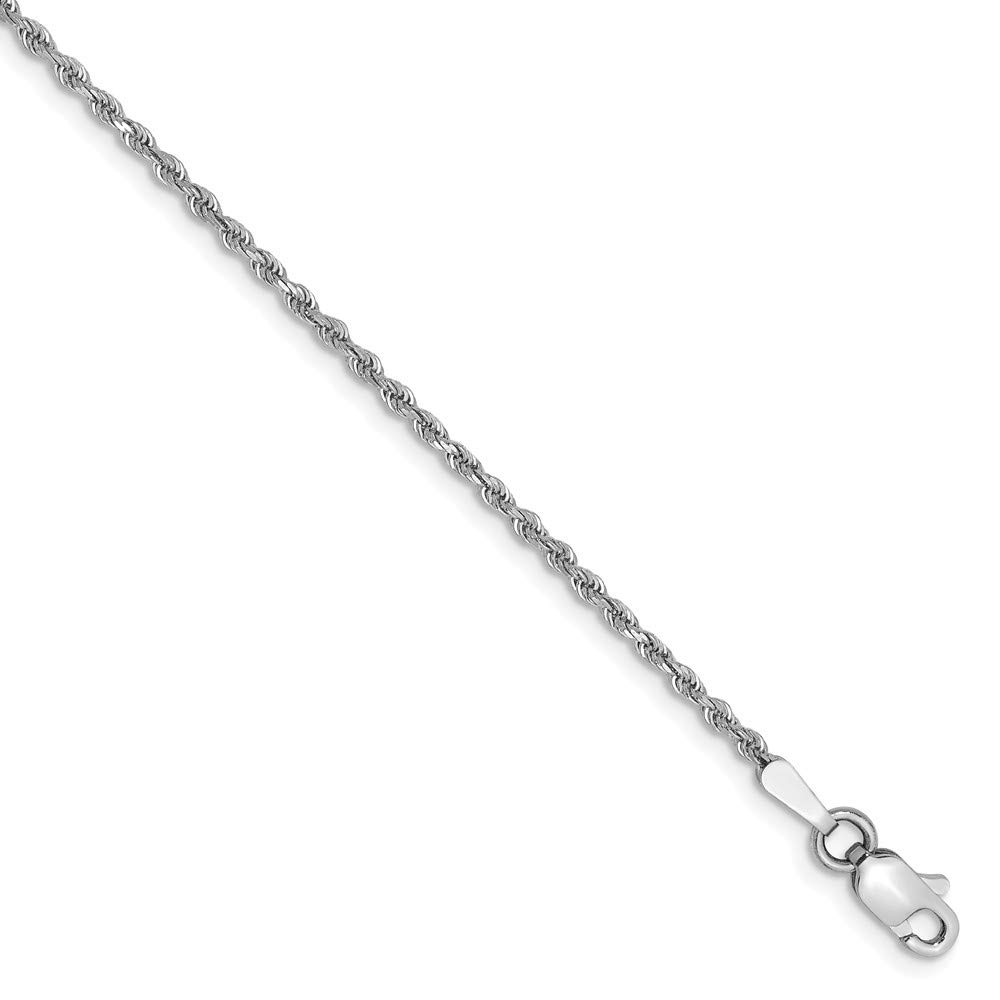 14K White Gold Diamond Cut Rope Anklet Bracelet - 1.5mm Dainty Chain with Secure Lobster Clasp - Perfect for Beach Weddings, Summer Outfits & Everyday Elegance