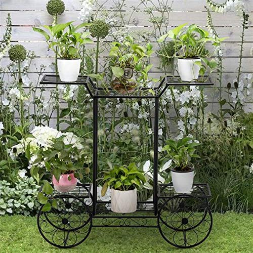Parisian Style 6-Tier Garden Cart Stand & Flower Pot Plant Holder Display Rack - Black - Perfect for Home, Garden, Patio Decor | Ideal for Indoor Plant Display, Outdoor Gardening, and Balcony Decoration