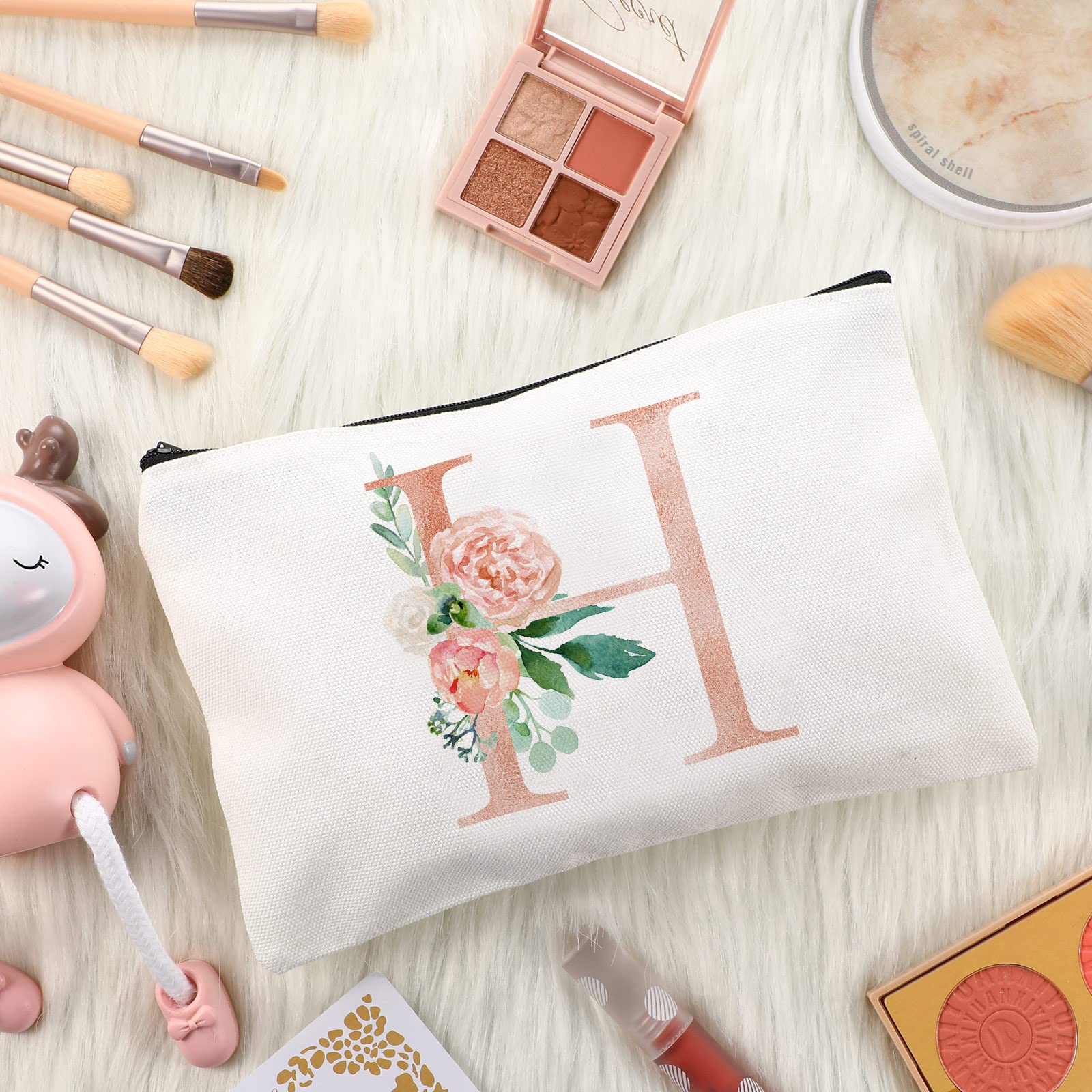 2 Pcs Personalized Floral Monogram Canvas Tote Bags - Women's Initial Cosmetic & Travel Bags for Wedding, Bridal Shower & Beach Day Essentials