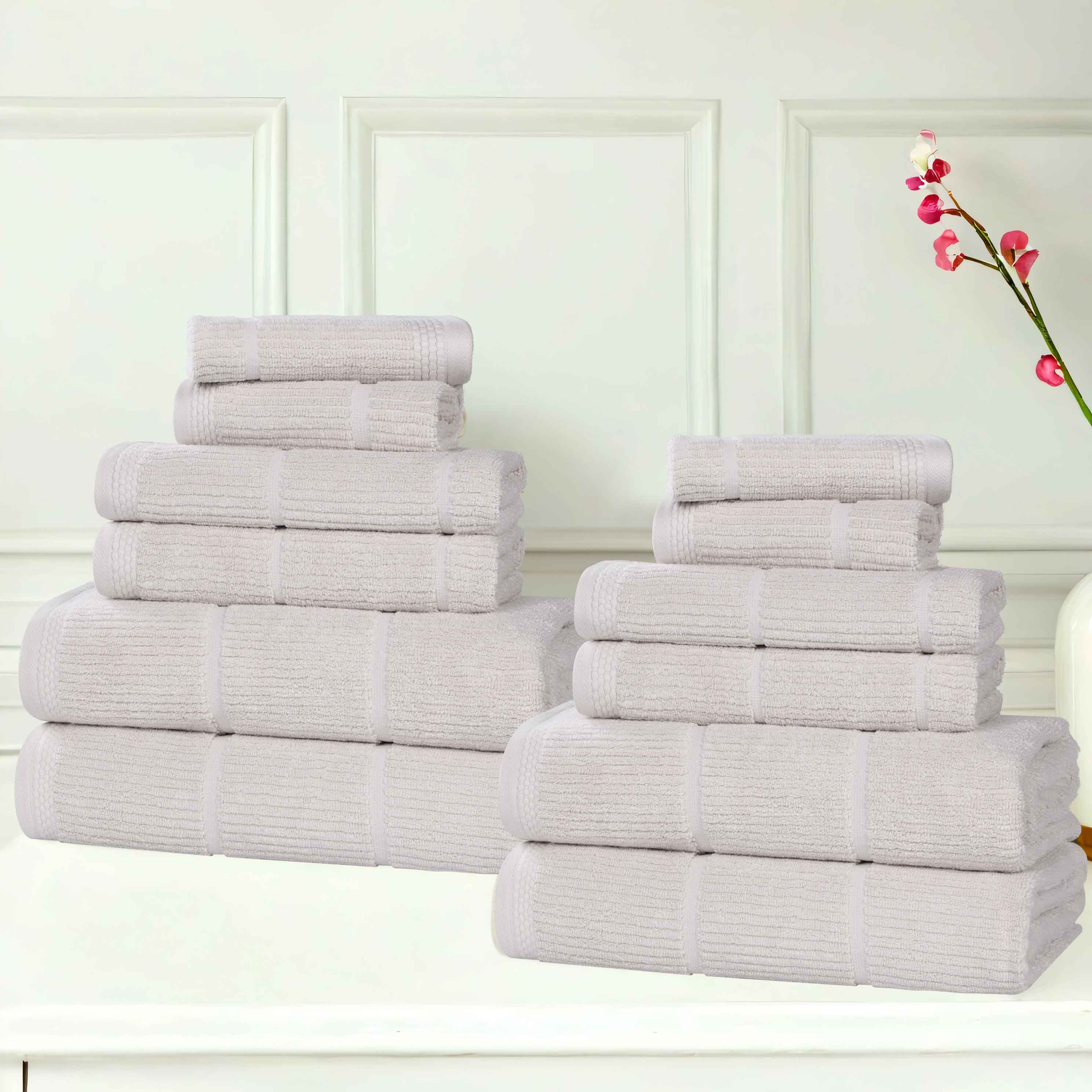 Milo Smart Twist Cotton Solid Ribbed Design 12-Piece Towel Set - Ultra Soft & Absorbent Bath Towels for Spa, Gym & Luxury Home Use