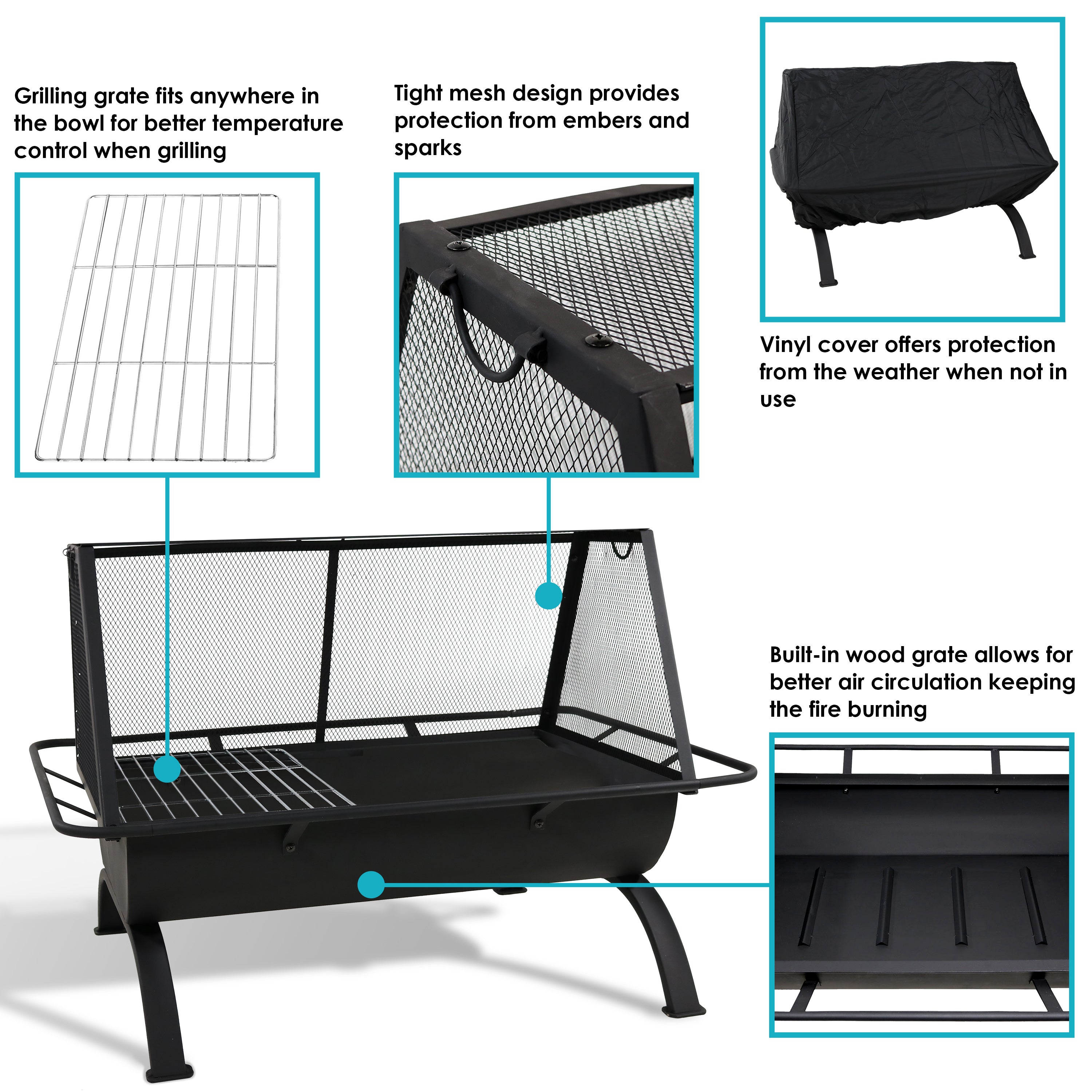 Sunnydaze 36-Inch Northland Steel Outdoor Fire Pit with Grill & Spark Screen - Perfect for Backyard Campfires, BBQ Cooking & Patio Gatherings