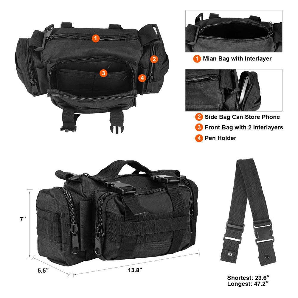 BraveHawk OUTDOORS Bike Handlebar Bag - Waterproof 900D Nylon Oxford Cycling Pack for Bicycle Accessories, Multi-Purpose Waist Bag (Black) - Perfect for Commuting, Mountain Biking & Outdoor Adventures