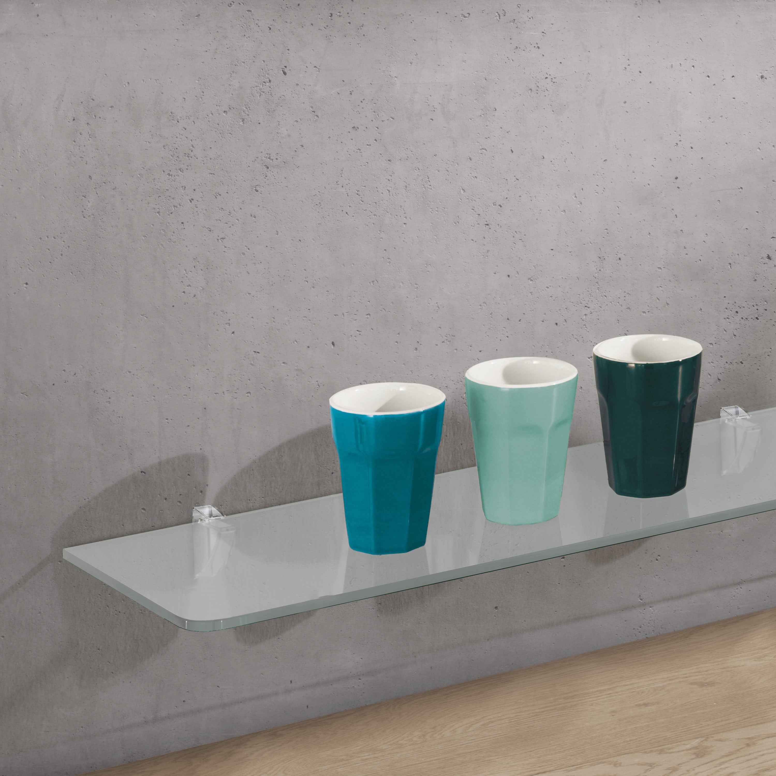GLASSLINE Standard Shelf and Clip Support - Sturdy Glass Shelf with Secure Mounting Clips for Kitchen, Bathroom, or Office Organization