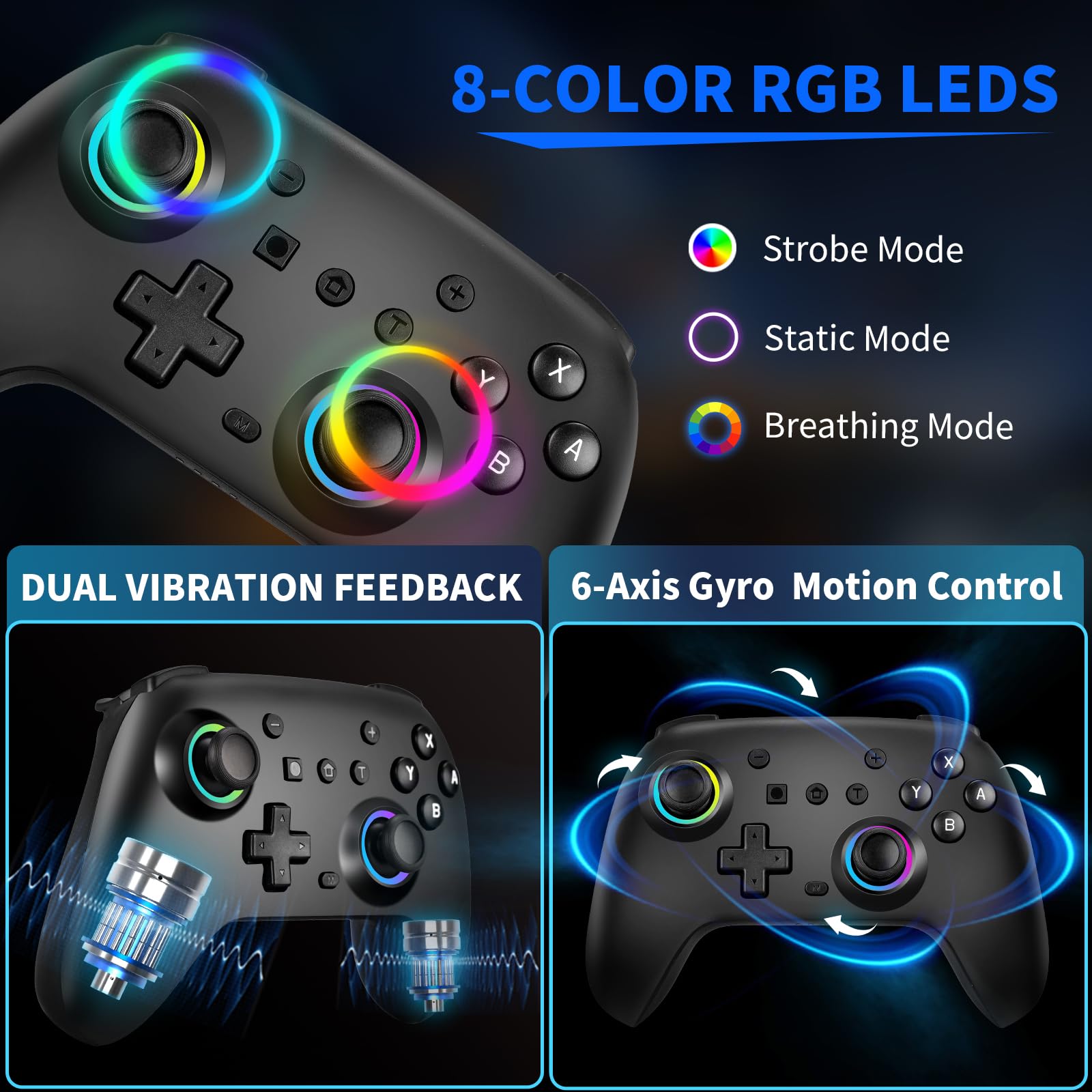 TECTINTER Wireless Gaming Controller for PC, Nintendo Switch, iOS & Android - Bluetooth Gamepad with Hall Effect Joystick, RGB Lighting, Programmable Buttons | Perfect for Switch Pro & Black Myth: Wukong | Ideal for Competitive Gaming & Home Entertainment