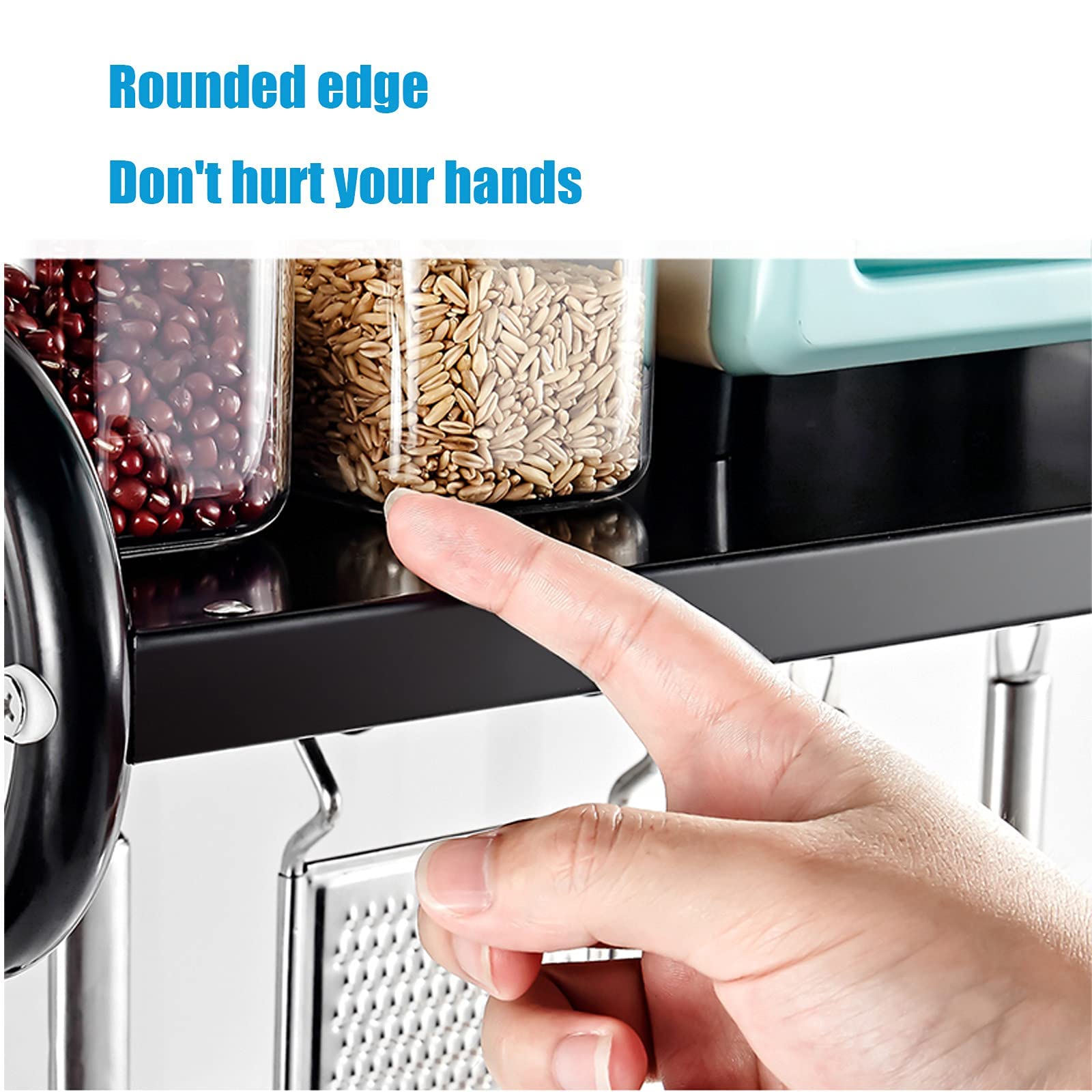 Sturdy Black Wall-Mounted Microwave Oven Rack with 6 Hooks - 58cm x 38cm x 18cm Iron Shelf for Kitchen Storage | Perfect for Organizing Spices, Utensils & Cookware in Small Spaces