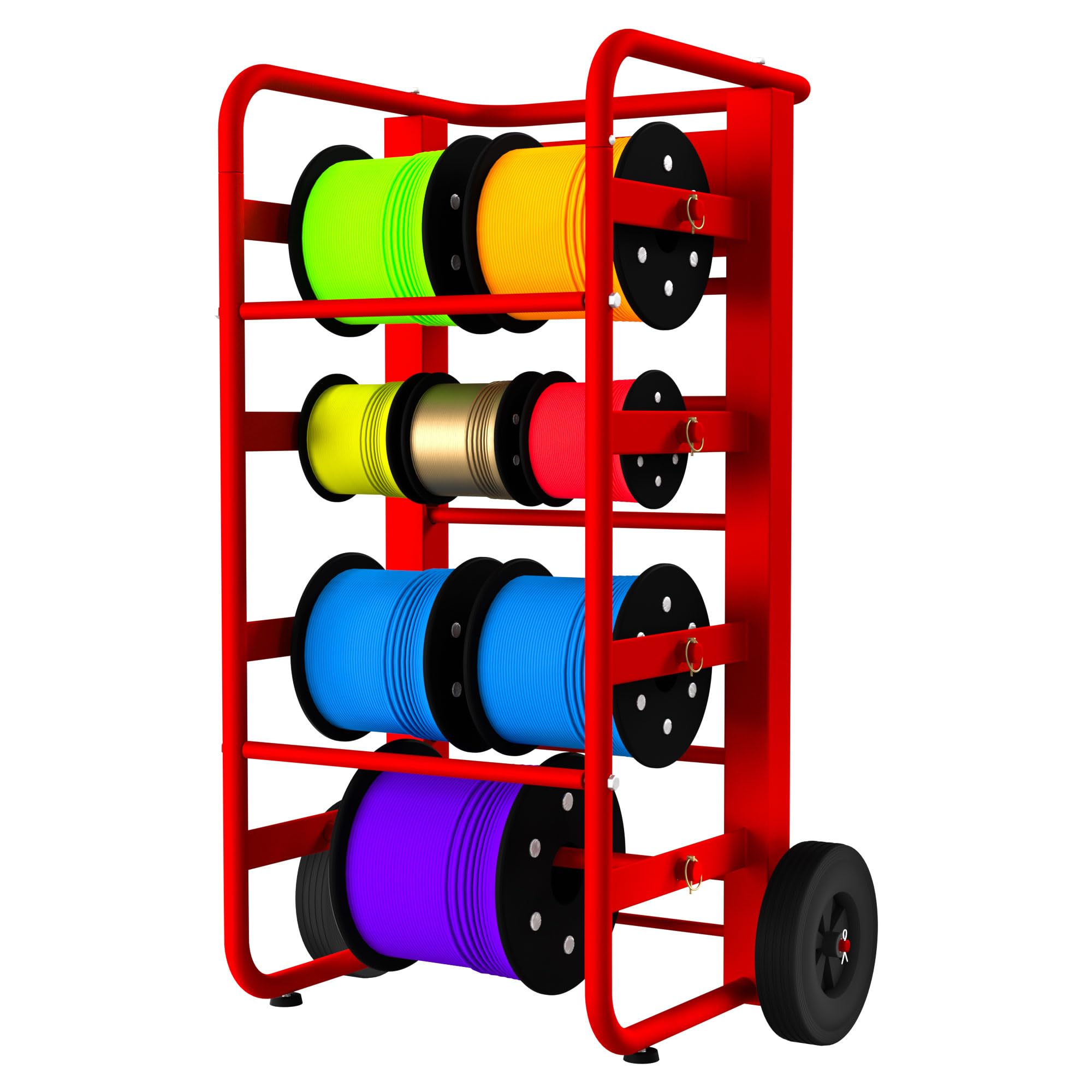 Heavy Duty 11-Rod Wire Spool Rack with Wheels & Storage Box - Mobile Cable Holder for Electricians, Workspaces & DIY Projects - Efficient Wire Management Solution (Red)