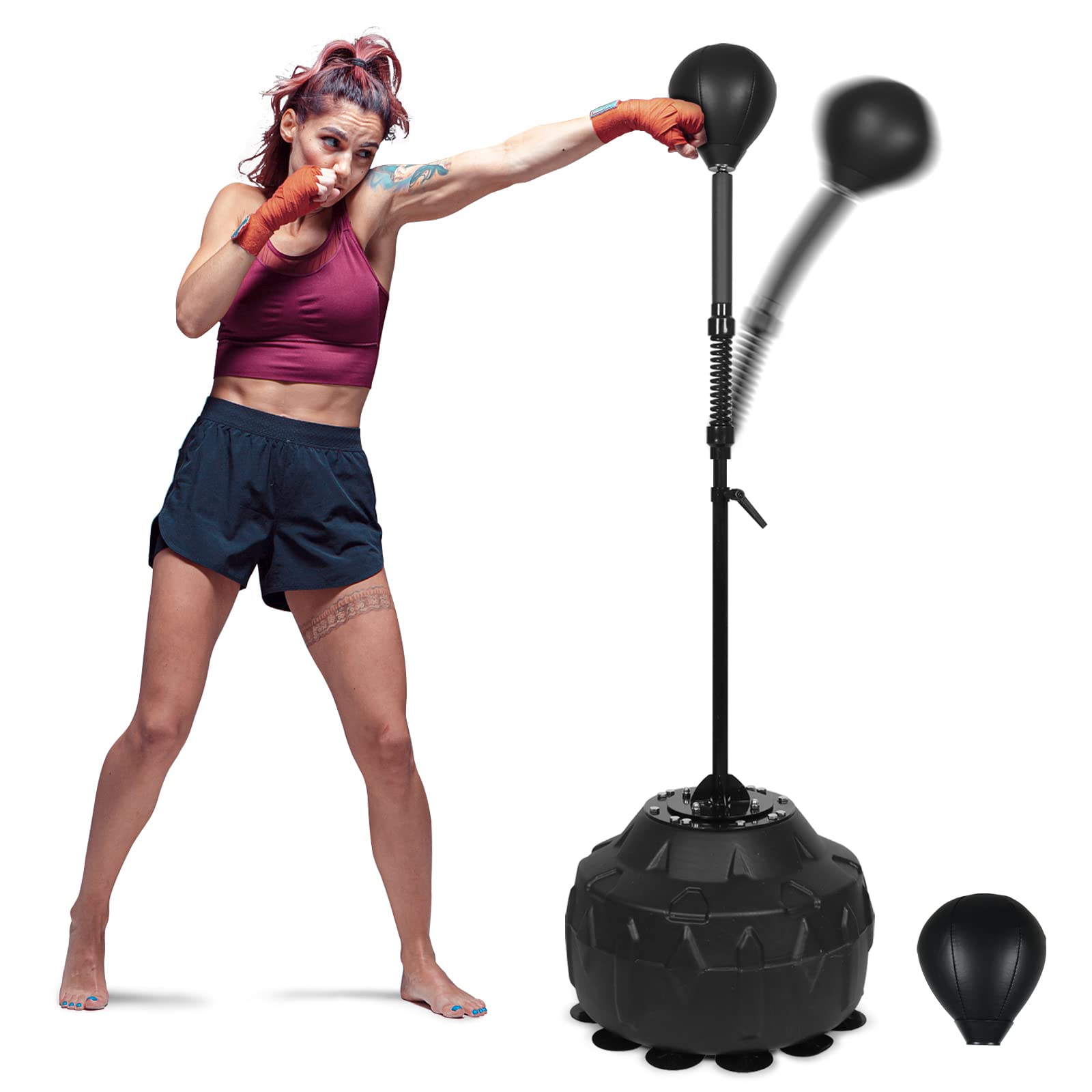 Reflex Speed Punching Bag with 2 Ball Thick Base - Adjustable Height Free Standing Boxing Bag for Adults - Heavy Duty Training Equipment with Reinforced Spring for Stress Relief & Fitness - Perfect for Home Gym, Boxing Training & Cardio Workouts