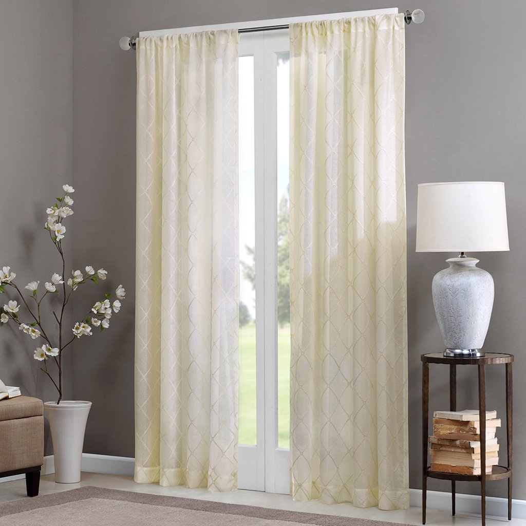 Madison Park Sheer Curtain Irina Embroidered Kitchen Window Panel - Light Filtering Transitional Fabric Sheers for Living Room & Bedroom - Sunlight Diffusing Privacy Curtain (1 Panel, 50