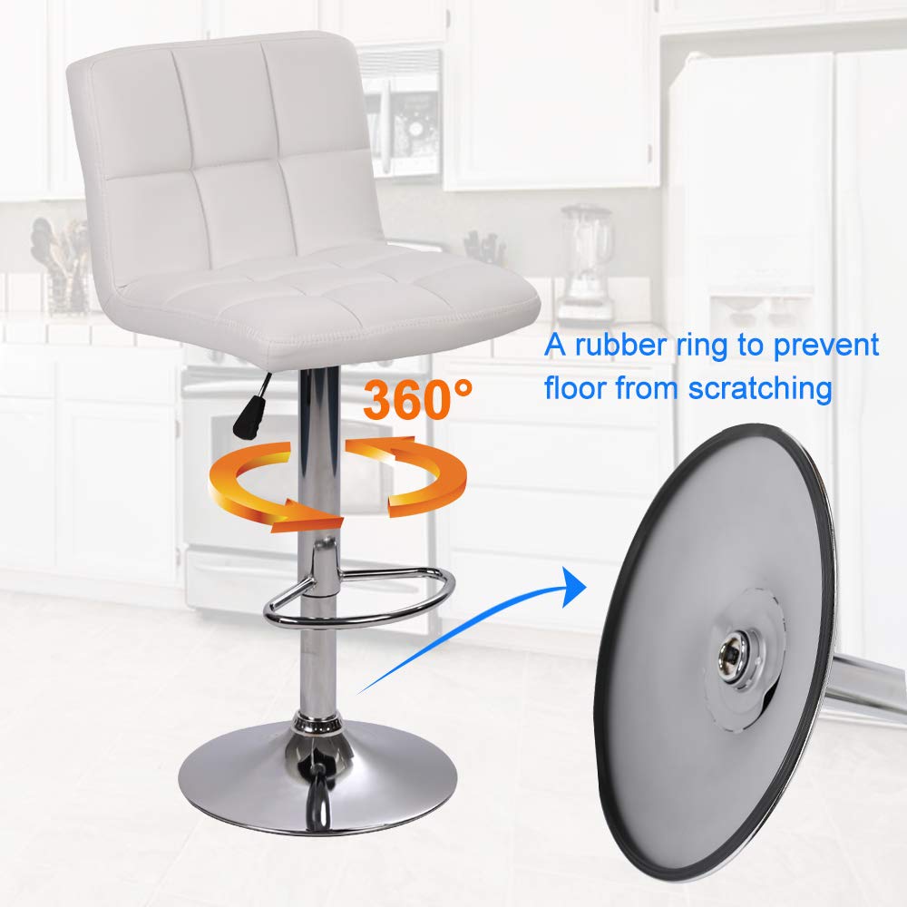 2 Pack Adjustable Swivel Bar Stools with PU Leather Upholstery - Modern Counter Height Dining Chairs for Kitchen, Pub & Living Room - White | Perfect for Breakfast Bars, Home Bars & Small Space Dining