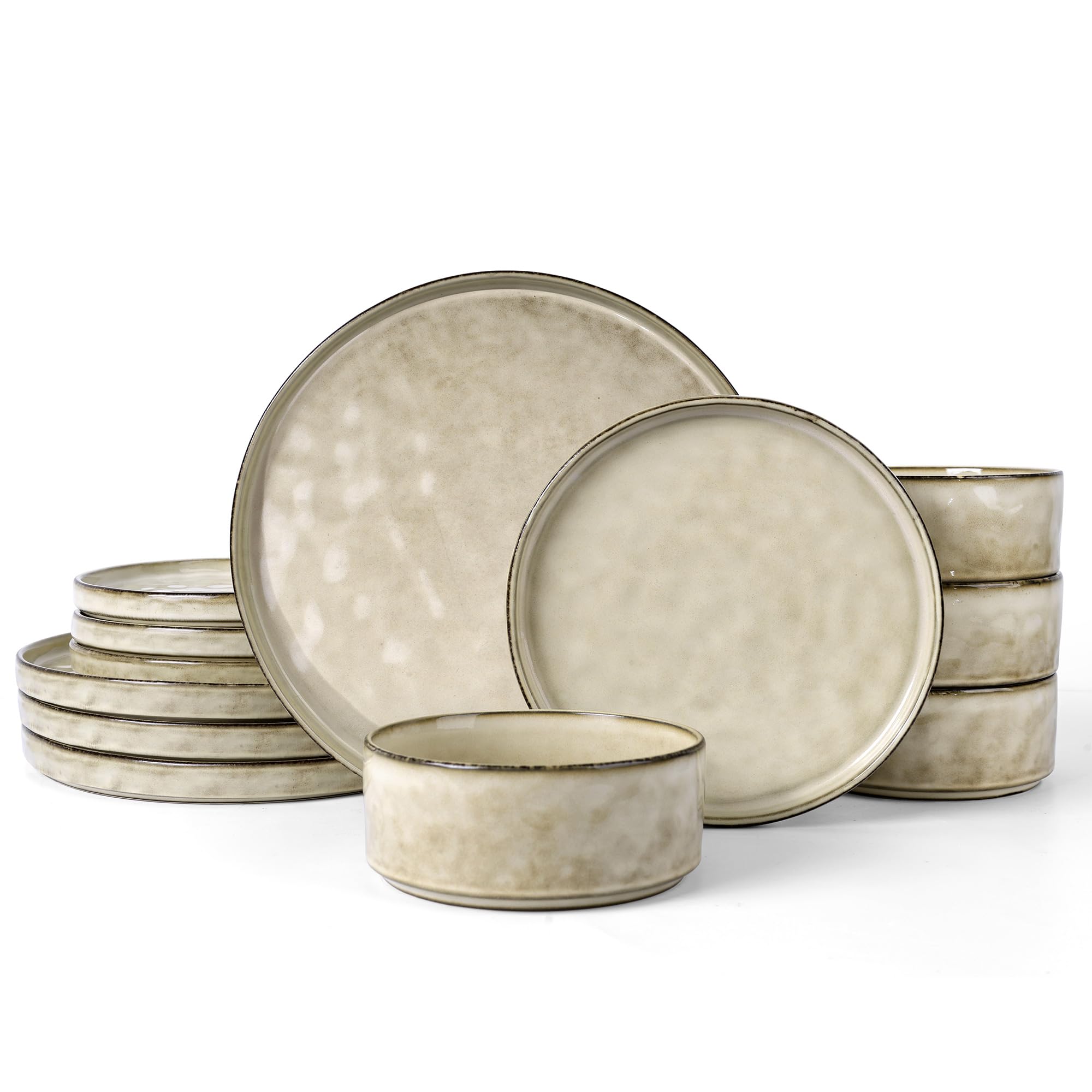 12-Piece Ceramic Dinnerware Set for 4 - Includes Dinner Plates, Salad Plates & Bowls - Microwave & Dishwasher Safe - Sandy Beige - Perfect for Family Meals, Dinner Parties & Everyday Use