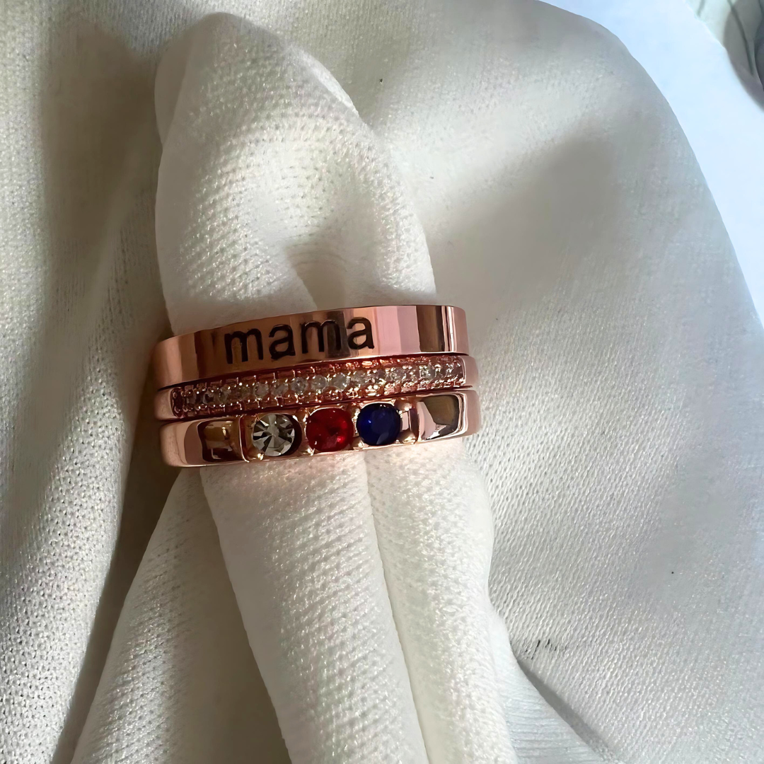 Eternity Birthstone Custom Name Ring Stacking Ring Set - Personalized Jewelry Gift for Women | TP669 | Perfect for Anniversaries, Birthdays & Special Occasions