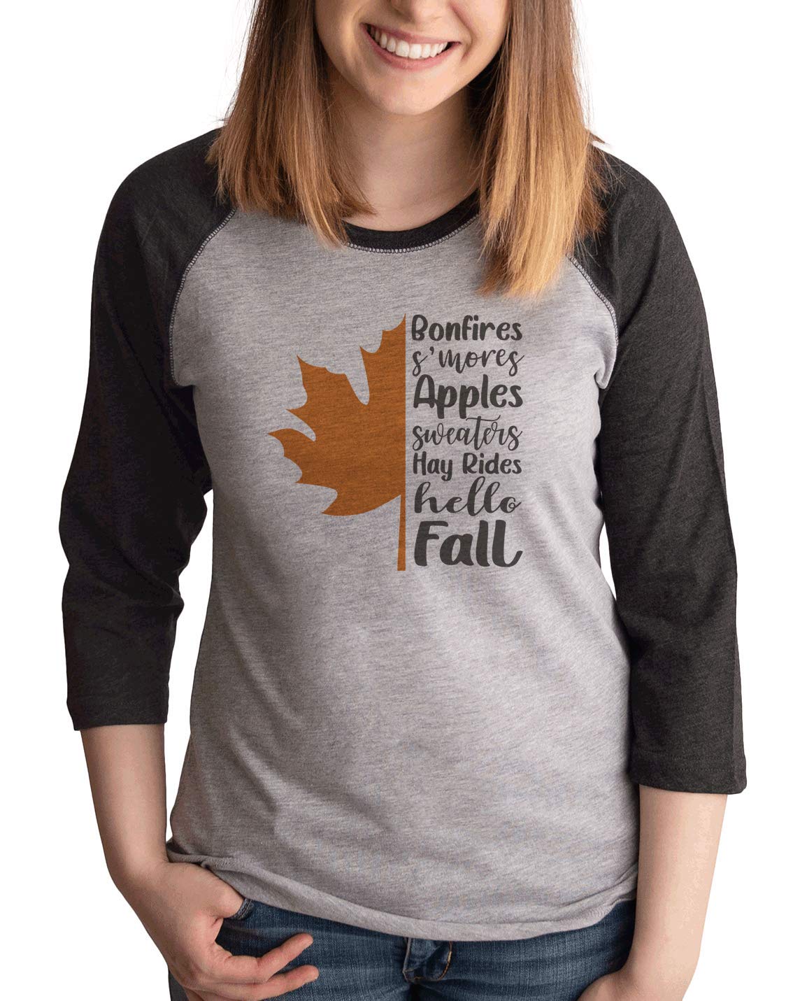 7 ate 9 Apparel Women's Long Sleeve Maple Leaf Print Fall Shirt - Cozy Autumn Flannel Top for Pumpkin Patch, Thanksgiving & Seasonal Outfits