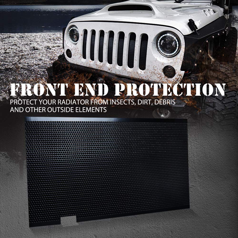 Xprite Black Aluminum Alloy Mesh Grille Insert for Jeep Wrangler JK & JKU (2007-2018) - Matte Front Hood Replacement | Off-Road Protection & Stylish Upgrade for Adventure Enthusiasts