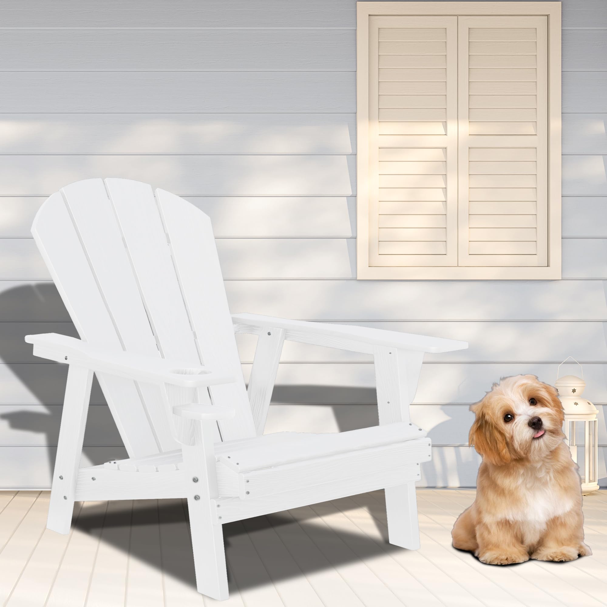 Premium HDPE All-Weather Adirondack Chairs - Outdoor Patio Fire Pit Seating (White) - Perfect for Backyards, Decks, Poolside & Camping