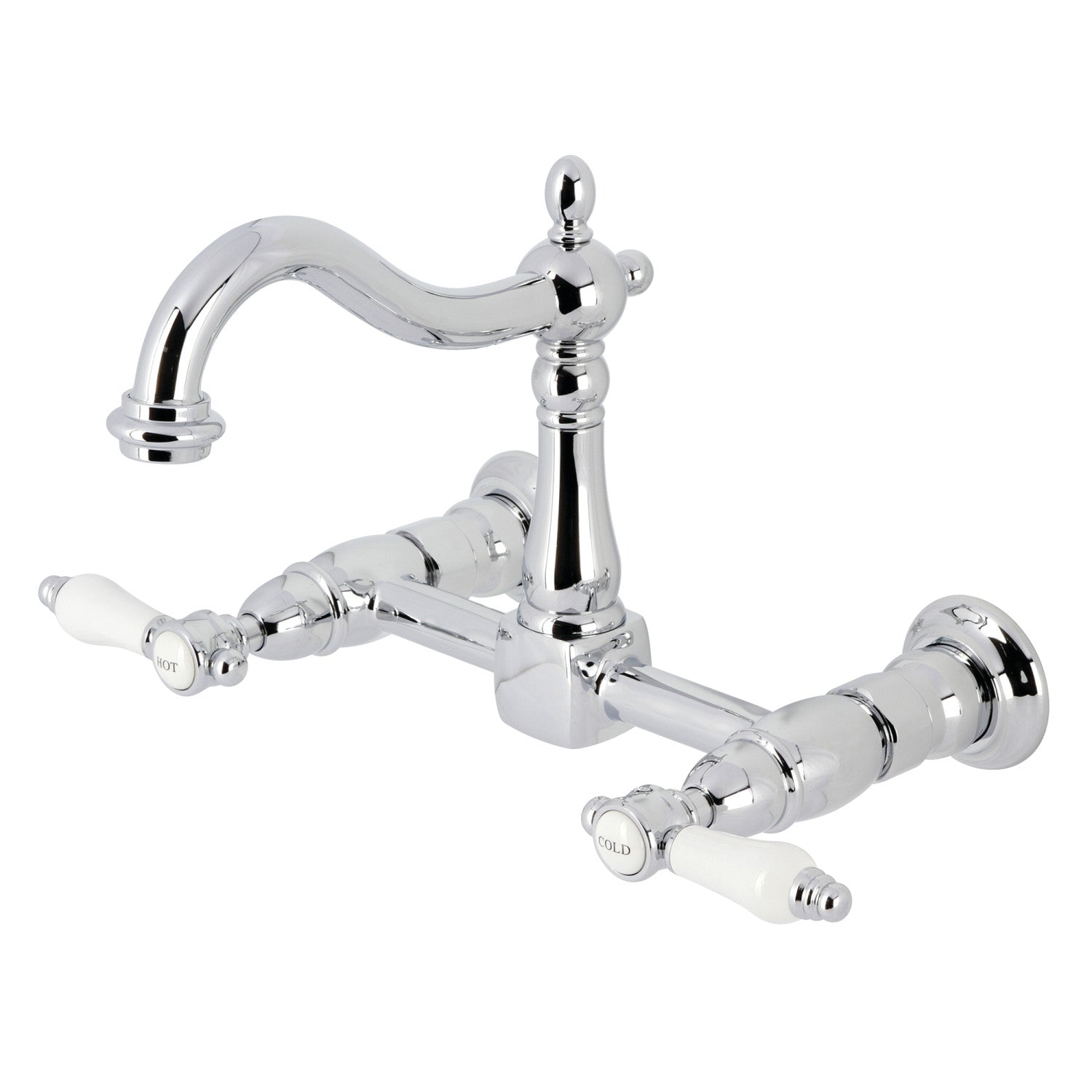 Bel Air KS1261BPL Double Handle 2 Hole Wall Mount Bridge Kitchen Faucet in Polished Chrome - Perfect for Modern Farmhouse, Commercial, and Restaurant Sink Installations