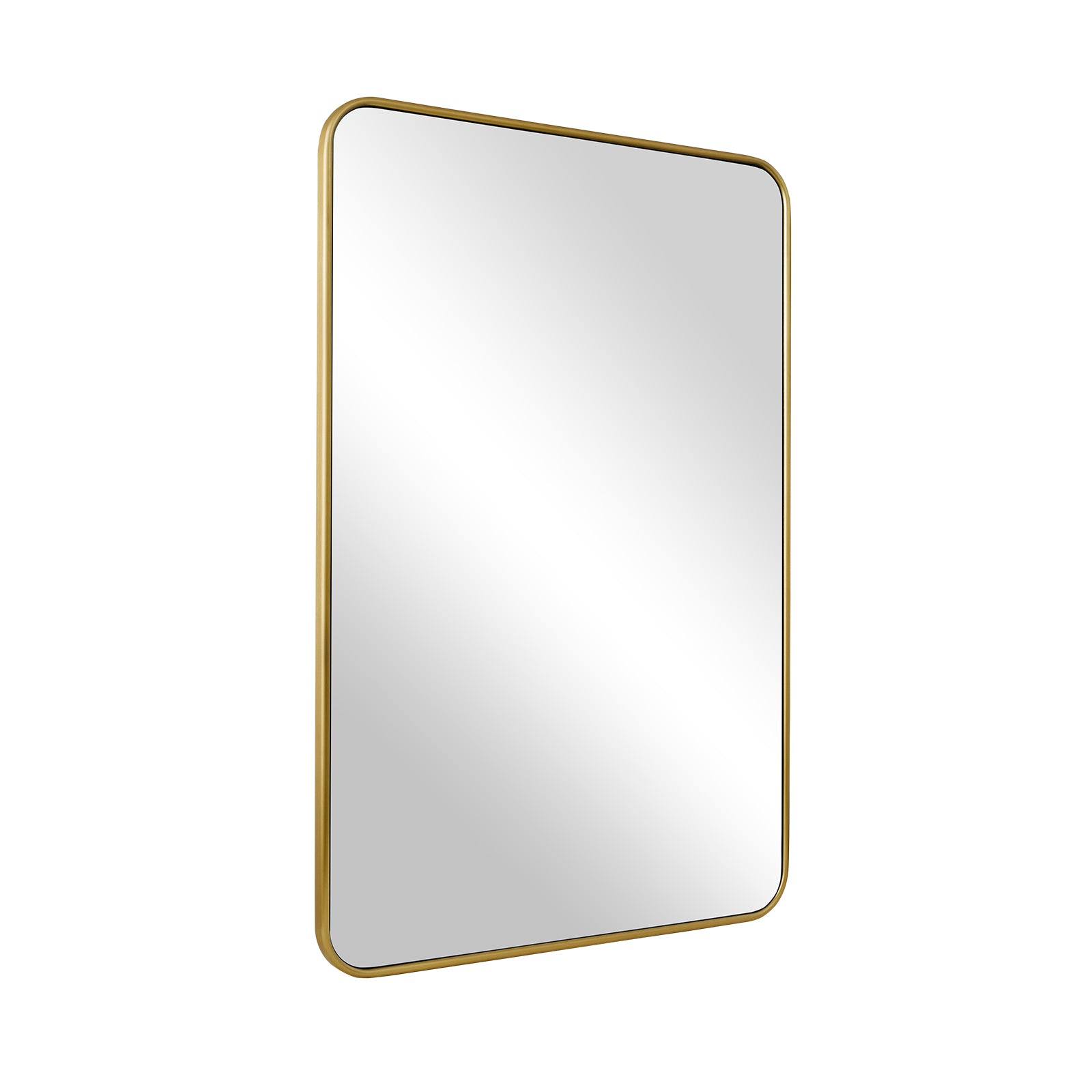 Modern Rounded Rectangular Bathroom Mirror with Stainless Steel U-Tube Frame - Perfect for Vanity, Powder Room & Contemporary Bathroom Decor