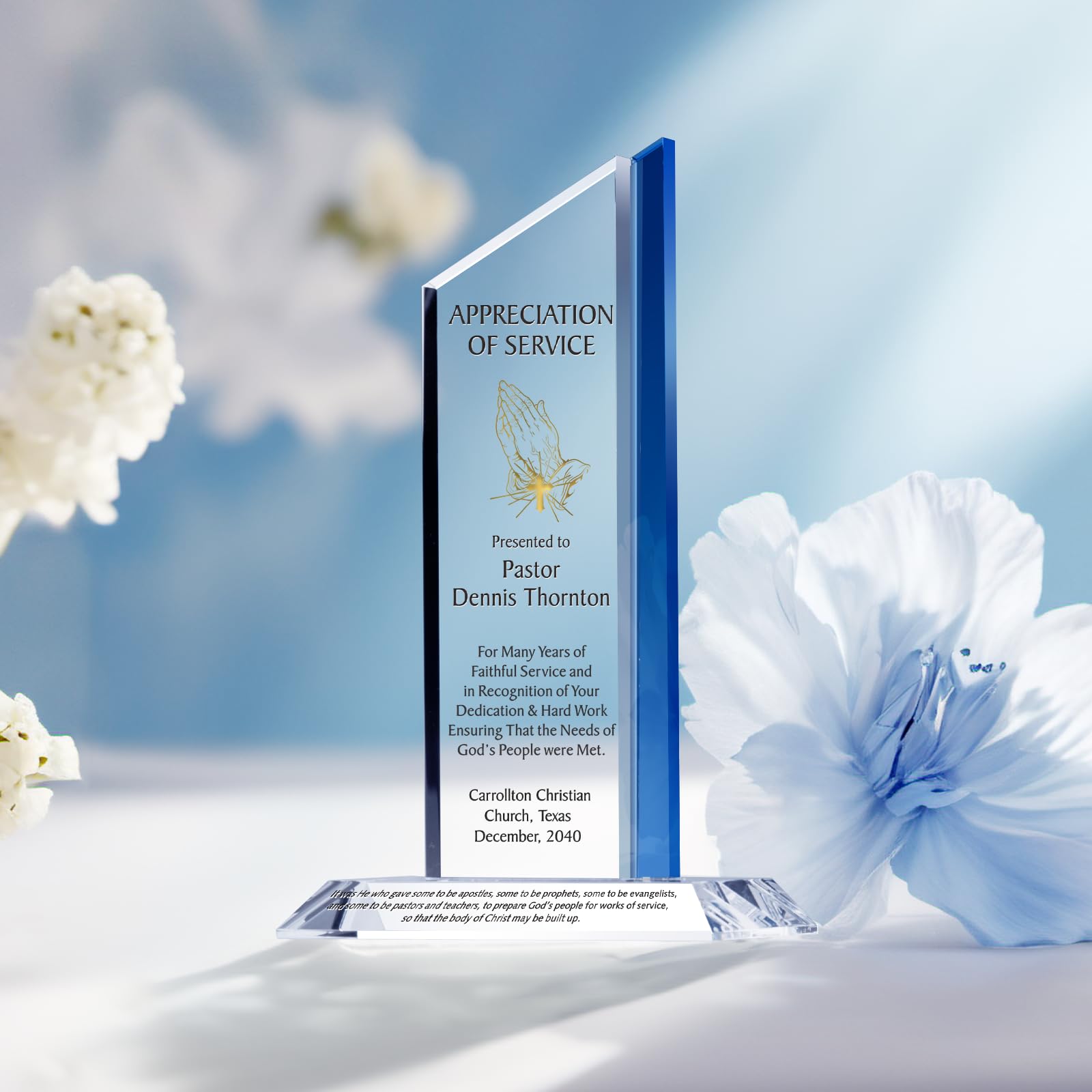 Personalized Crystal Gift Plaque for Pastor Appreciation - Custom Engraved with Name & Church - 10 Inch Minister Appreciation Gift for Priest, Clergy or Religious Leader - Perfect for Ordination, Retirement & Church Anniversary Celebrations