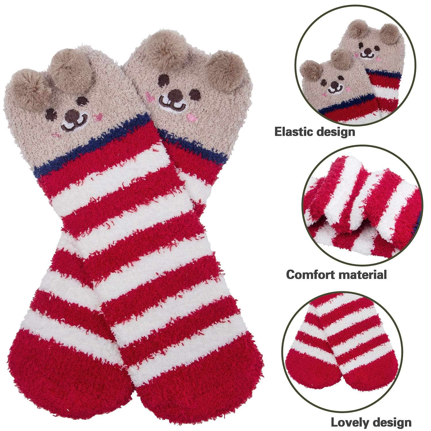 Cozy Cat Fuzzy Socks for Women - 5 Pairs Warm Winter Slippers for Christmas Gifts & Home Comfort