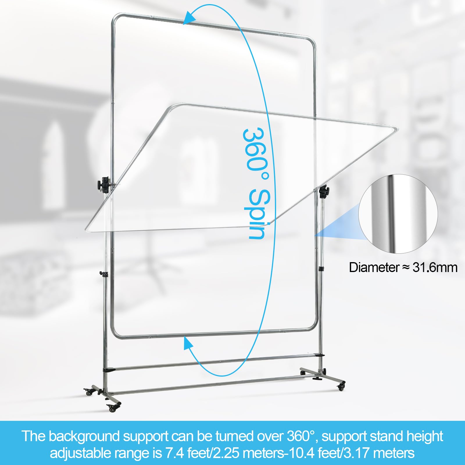 Professional 79x59inch Photography Light Diffuser - Translucent High-Quality Black Fabric, 360° Rotatable Frame & 7-10ft Adjustable Stand with 4 Casters for Studio, Portrait, Product Photography and Video Shooting