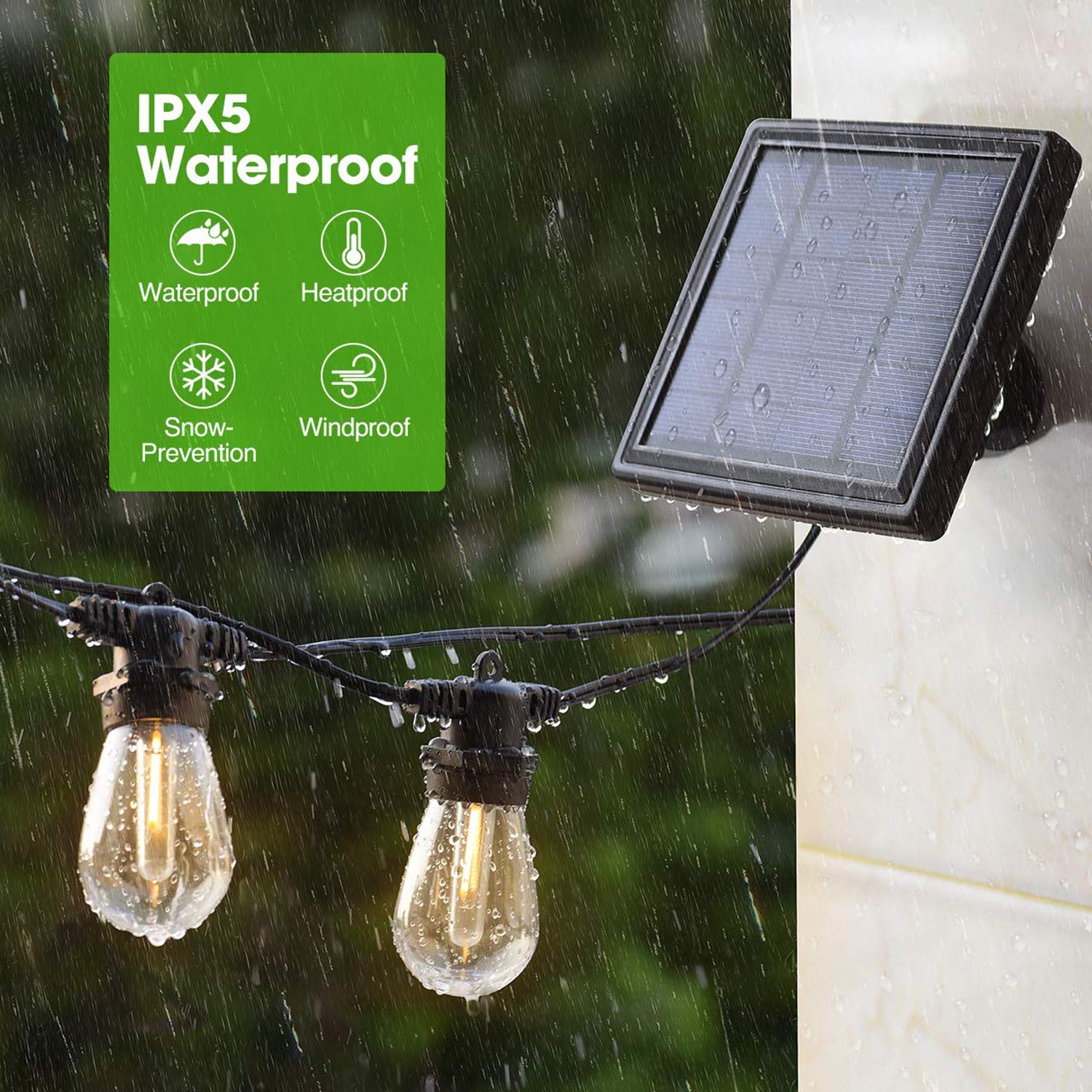 48FT Solar Outdoor LED String Lights - 15 LED Waterproof Fairy Lights for Patio, Porch, Deck, Garden & Party Decor | Weatherproof & Energy Saving