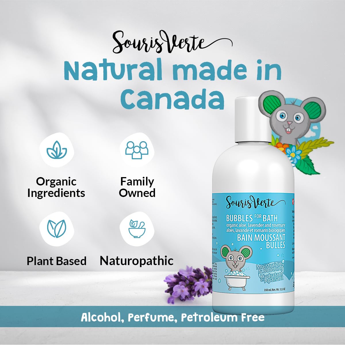 Organic Bubble Bath for Babies & Kids - Souris Vertes Bubbles 350ml | Gentle Foaming Bath