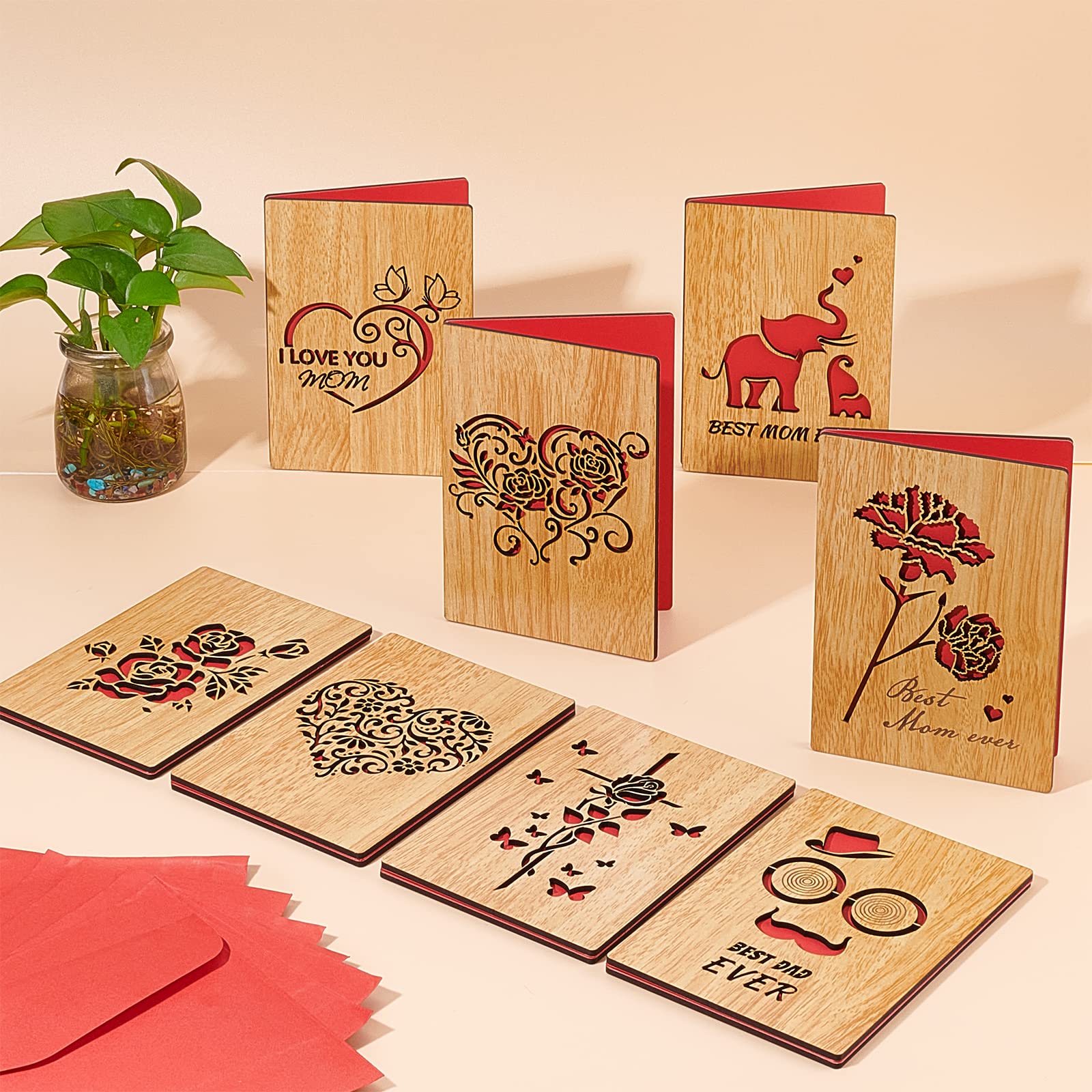 CRASPIRE Best Mom Ever Wooden Greeting Card with Elephant Design - Handmade Birthday, Mother's Day, Valentine's, Wedding Anniversary & Easter Gift Card - Perfect for Special Occasions & Heartfelt Moments