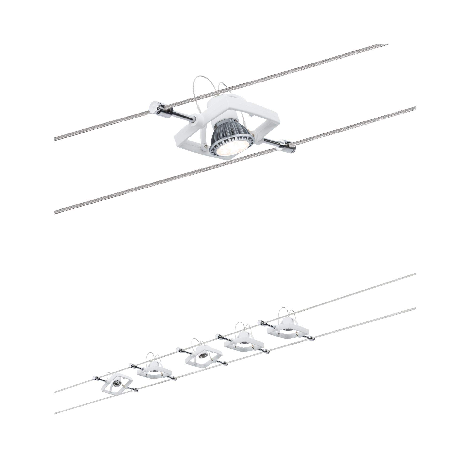 Paulmann Mac II 5-Light Low Voltage Cable Lighting System with Tension Wire & Transformer, Max 10W GU5.3 Base, Satin Nickel Finish (Bulbs Not Included) - Perfect for Kitchen Island, Dining Room & Accent Lighting