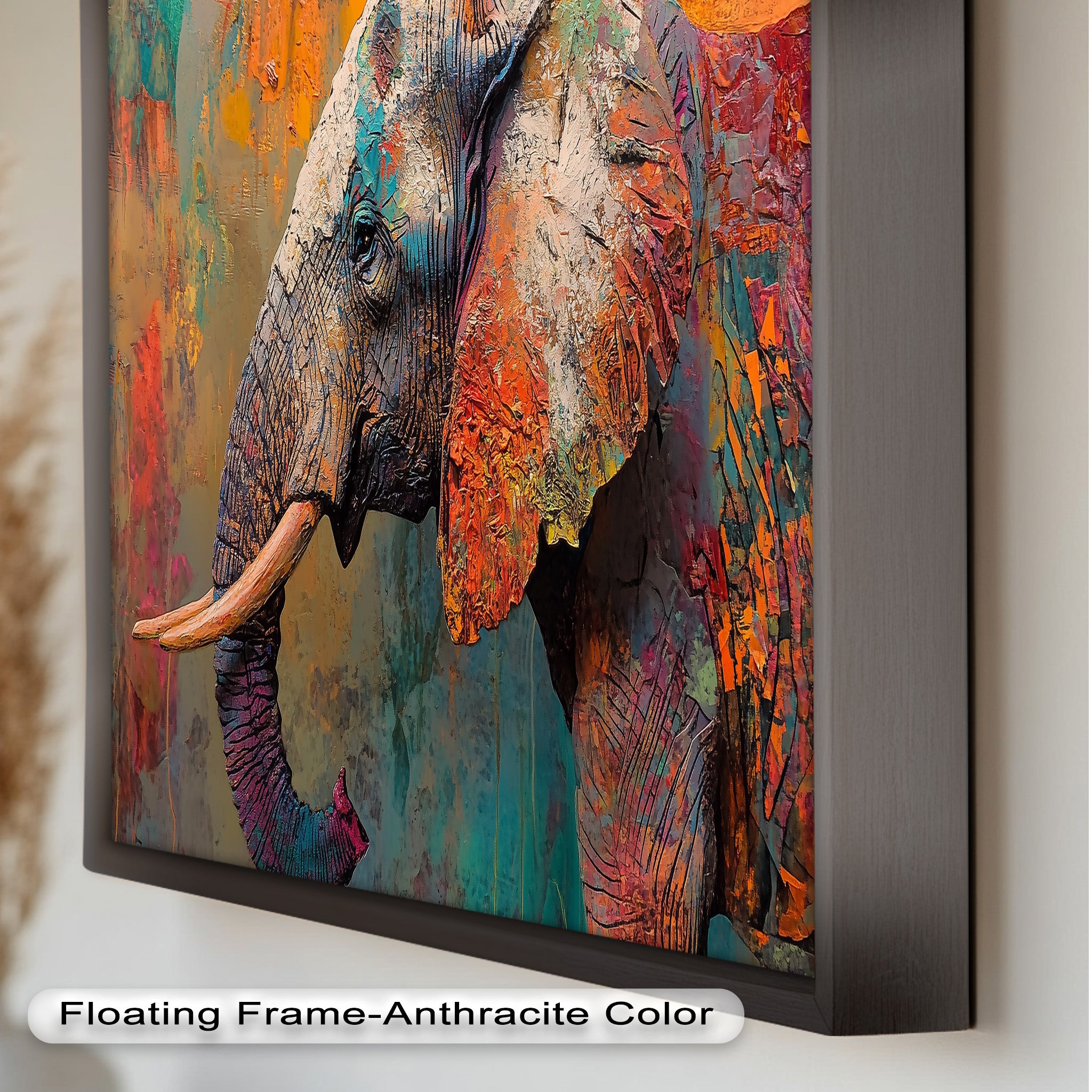 Vibrant Elephant Oil Painting on Canvas - Handmade Framed Wall Art for Living Room, Bedroom & Office Decor