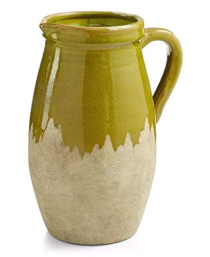 La Dolce Vita Large Green Ceramic Vase with Handle - Elegant Home Decor for Living Room, Dining Table, or Wedding Centerpiece | Durable Handcrafted Pottery Flower Vase
