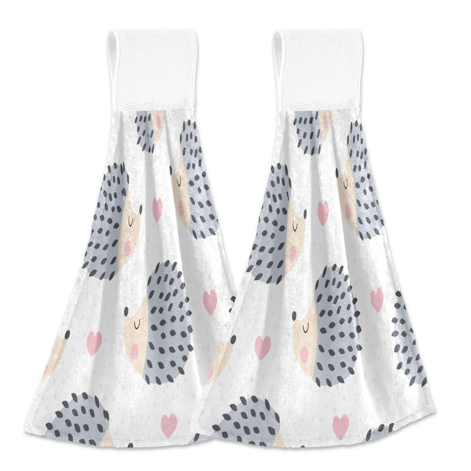 Qilmy Hedgehog Polka Dot Kitchen Towels - 2PCS Ultra Soft Absorbent Hanging Dish Towels (12x17 Inches) for Kitchen, Bathroom & Hand Drying - Cute Animal Print Home Decor