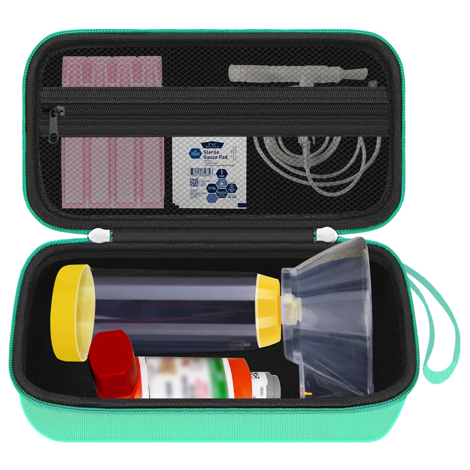 Portable Asthma Inhaler Travel Case for Kids & Adults - Durable Hard Shell with Mesh Pocket for Medicine & Accessories - Perfect for Travel, School & Outdoor Activities (Green, CASE ONLY)