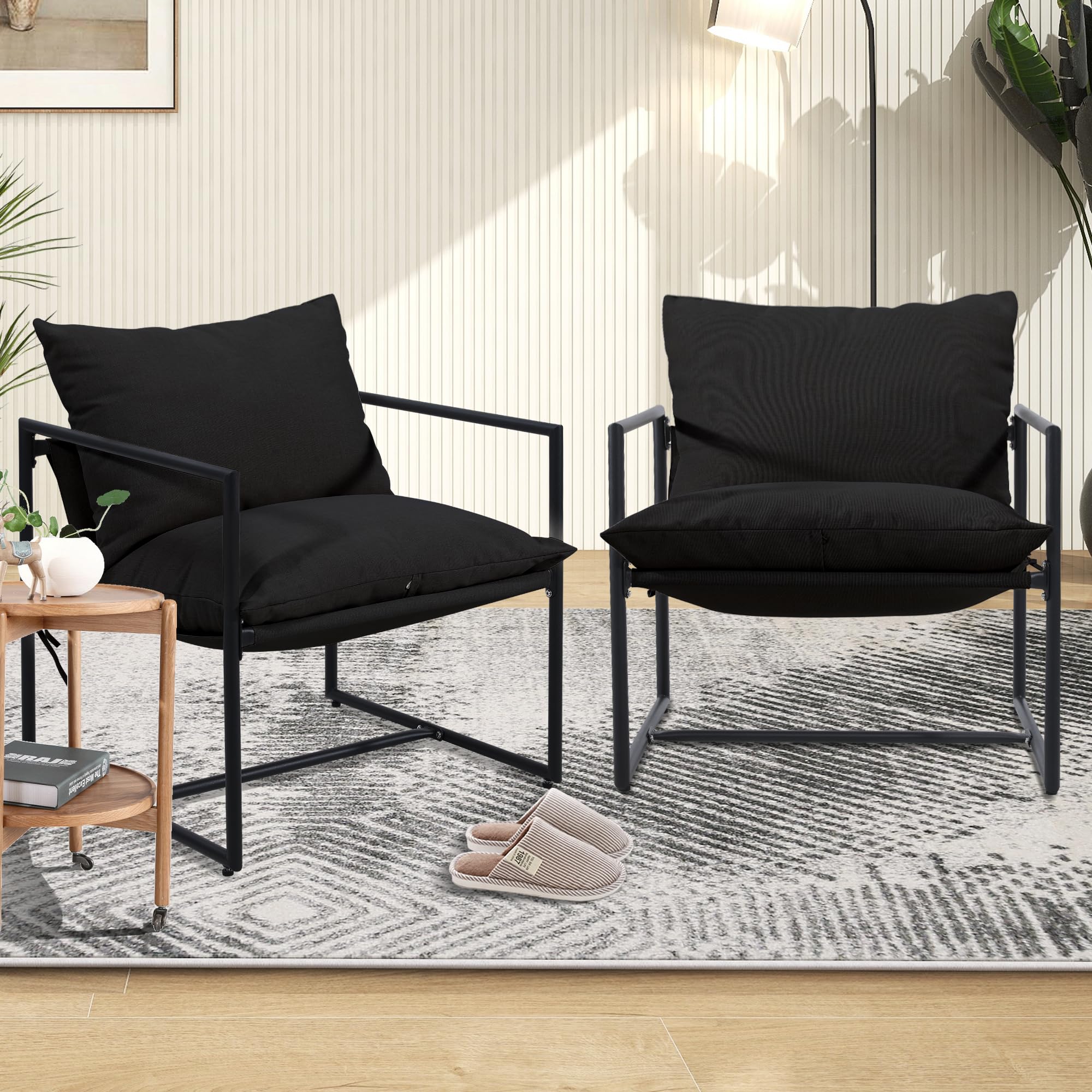 Modern Accent Chair with Armrests - Upholstered Soft Cushion & Square Metal Frame - 27.6