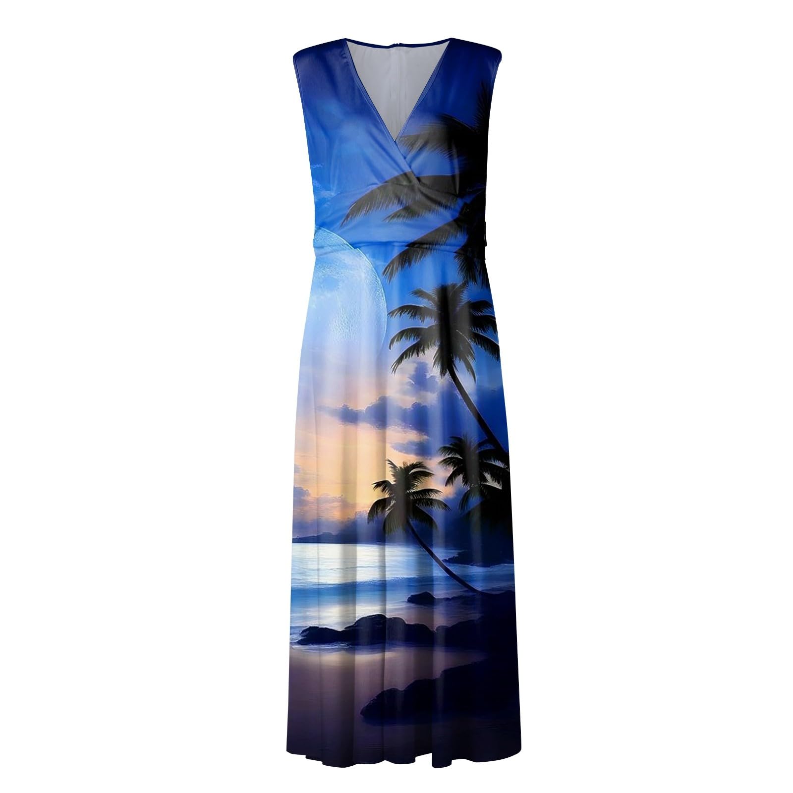 Yesunpxs Women's Summer Maxi Dress 2024 - Sleeveless Wrap V-Neck Floral Print Sundress, Elegant Flowy Beach Dress for Vacation, Party & Casual Wear